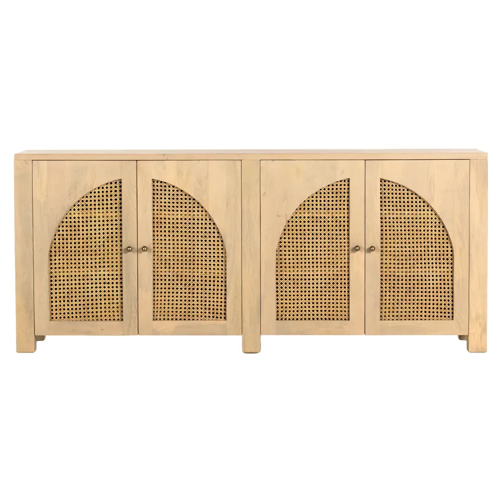 Kashton 4 Door Sideboard with Arched Cane Panels - Brown, Mango Wood