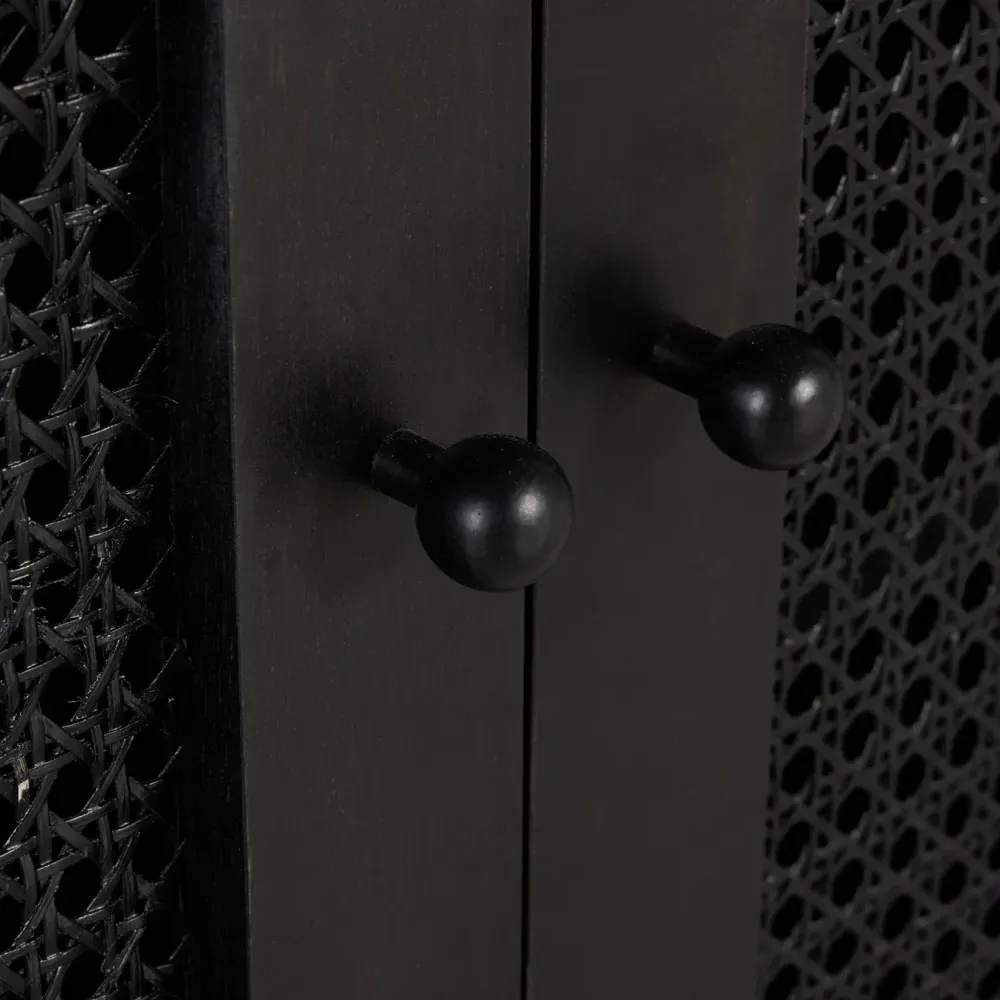 Kashton 6 Door Sideboard with Arched Woven Cane - Black, Mango Wood