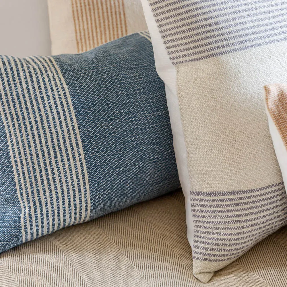 Katara Striped Indoor Outdoor Lumbar Pillow - Blue, PET Yarn