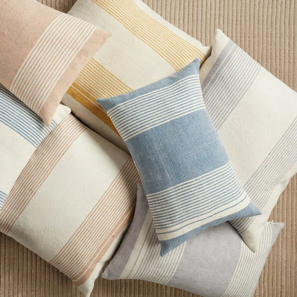 Katara Striped Indoor Outdoor Lumbar Pillow - Blue, PET Yarn