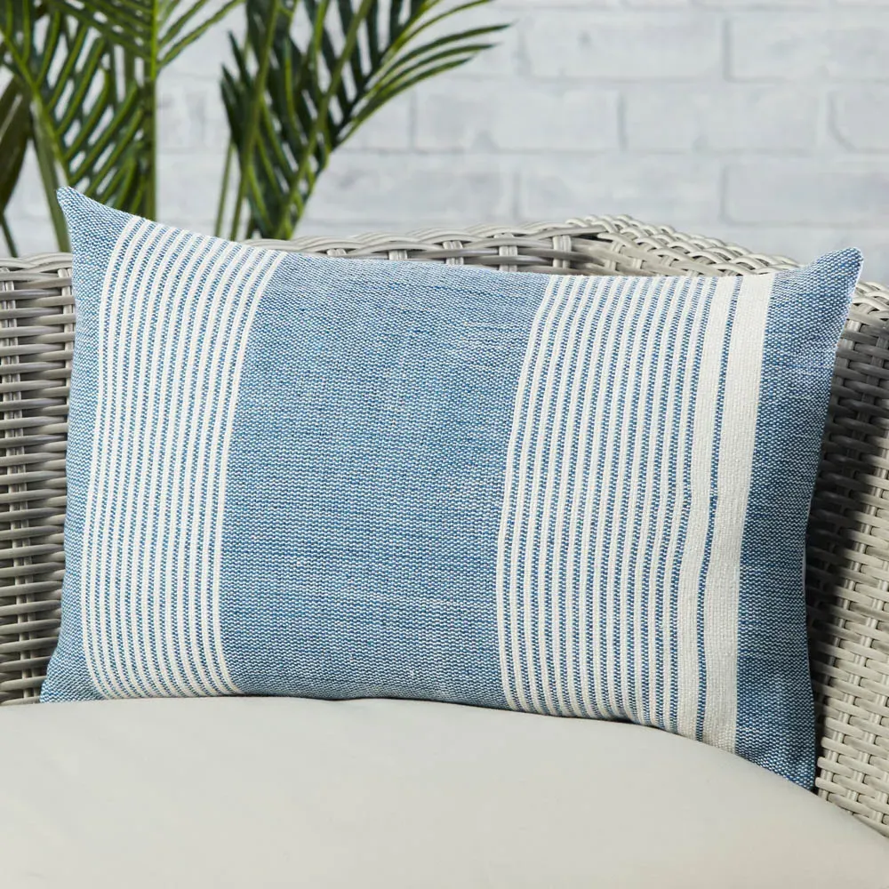 Katara Striped Indoor Outdoor Lumbar Pillow - Blue, PET Yarn
