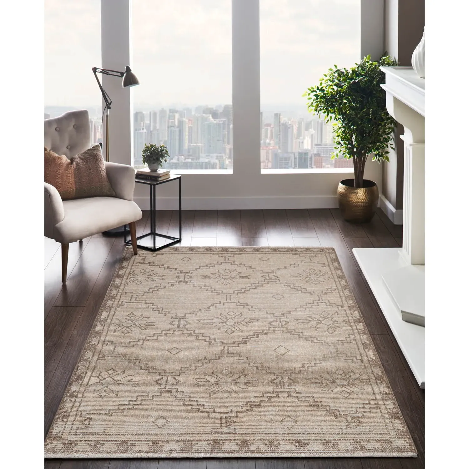 Kathryn Diamond Patterned Hand Knotted Rug - Brown, Wool