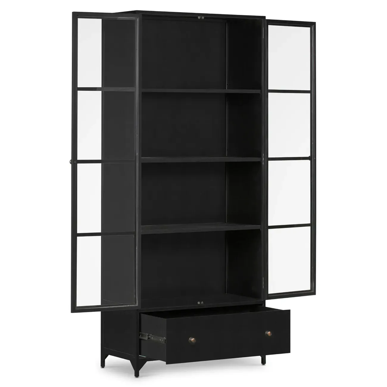 Katren Display Case with Glass Doors - Black, Iron