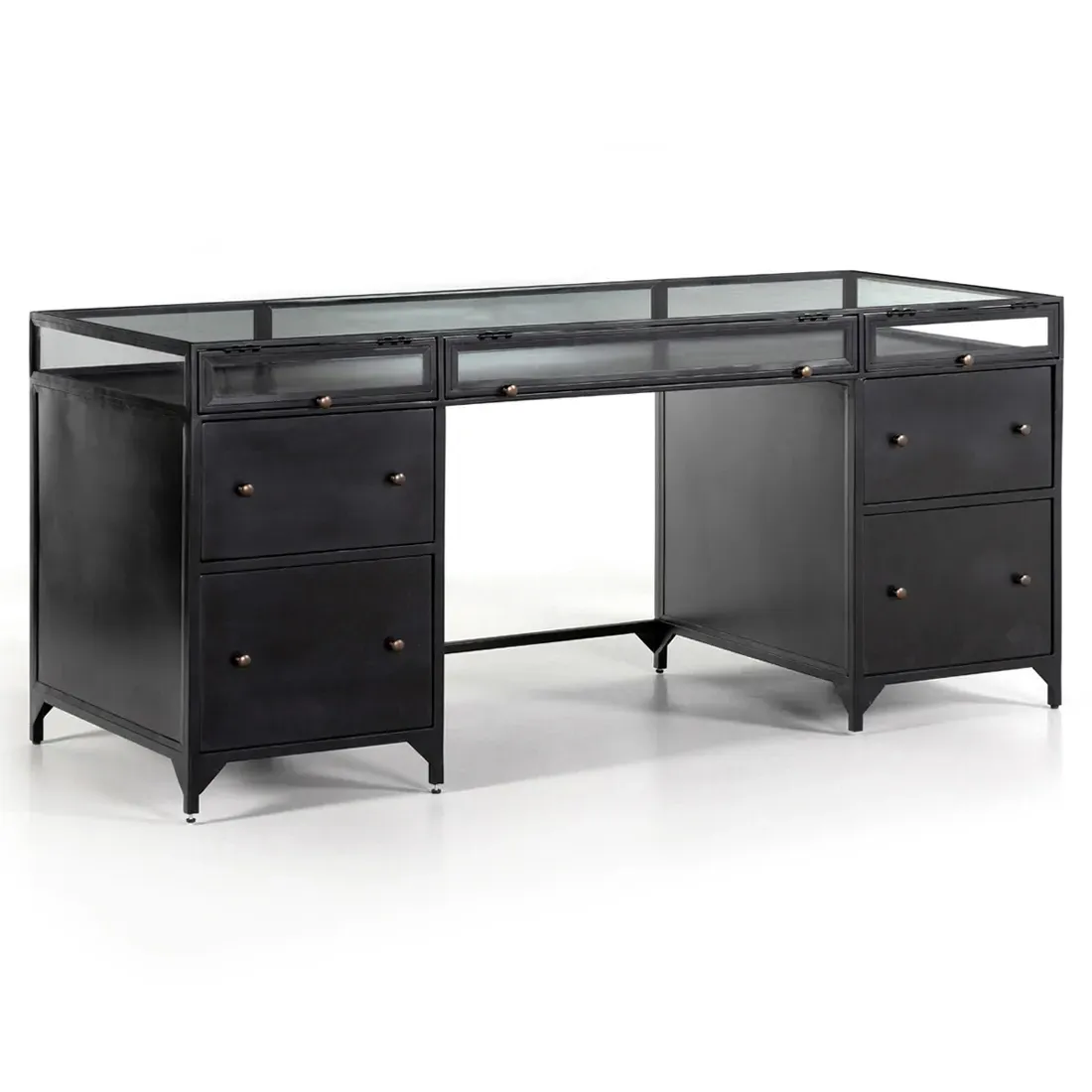 Katren Executive Desk with Glass Top - Black, Iron