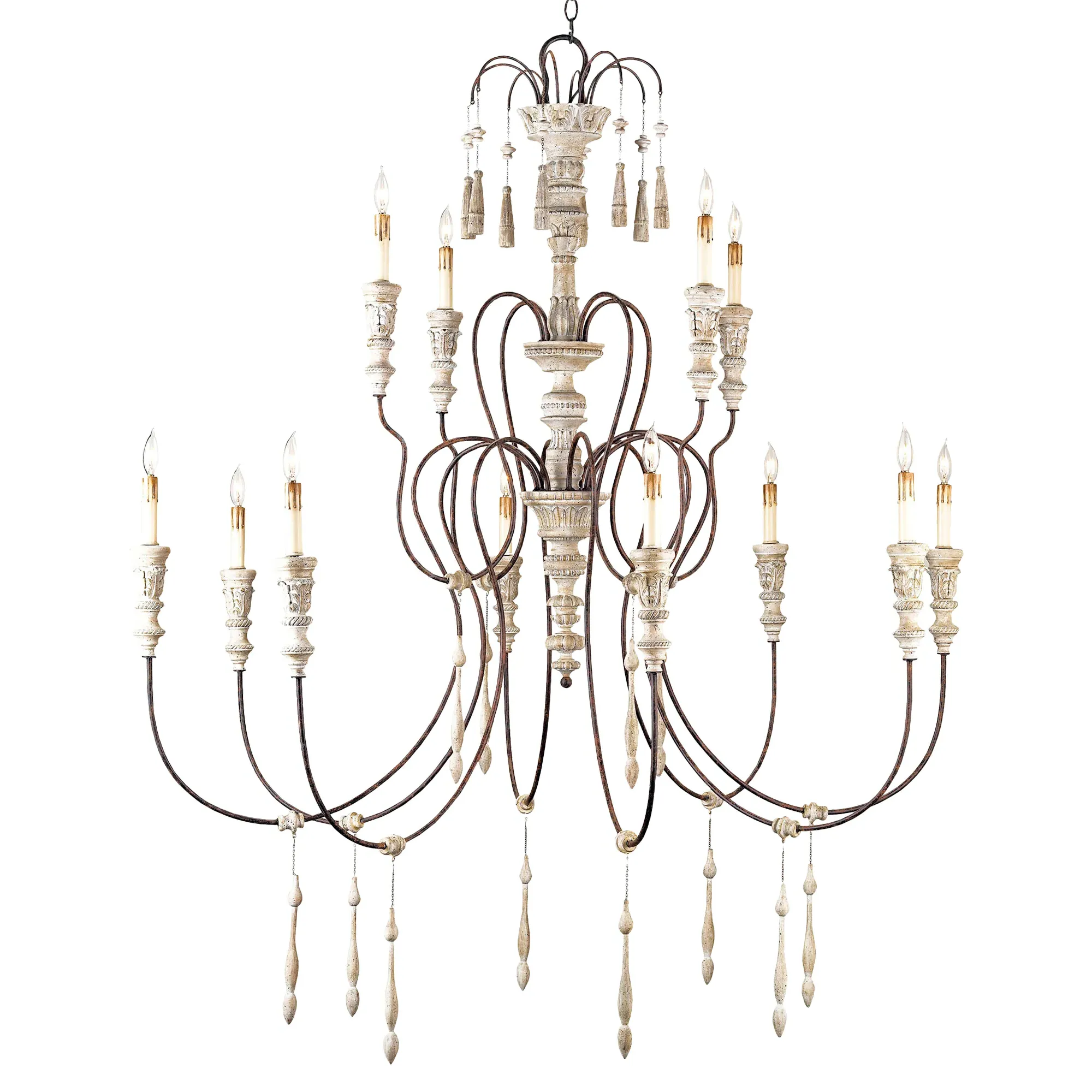 Katrine Gustavian Iron and Wood Chandelier - White, Wood image