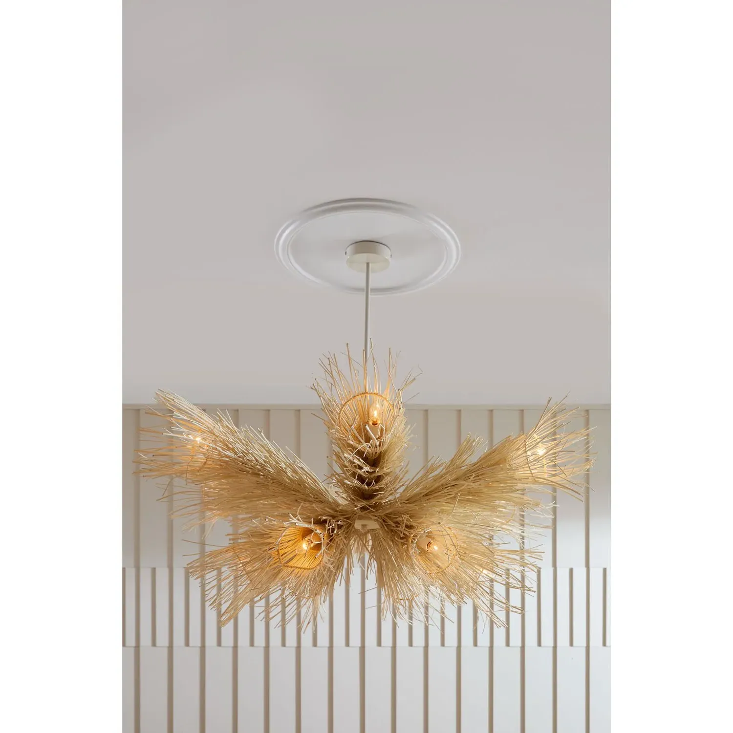 Kauai Coastal Beach Woven Rattan Chandelier - Beige