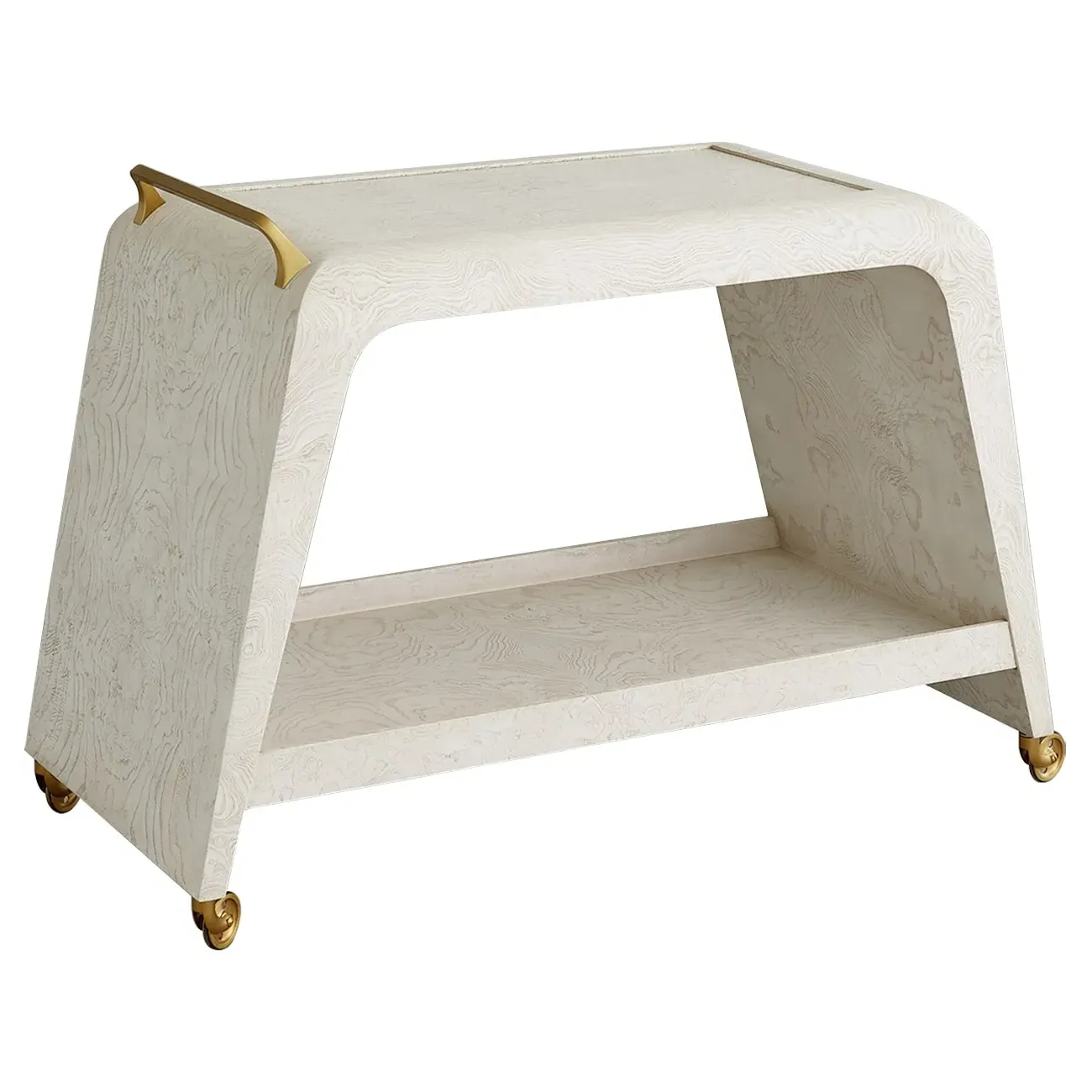Kaya Bar Cart - White, Burl Wood image