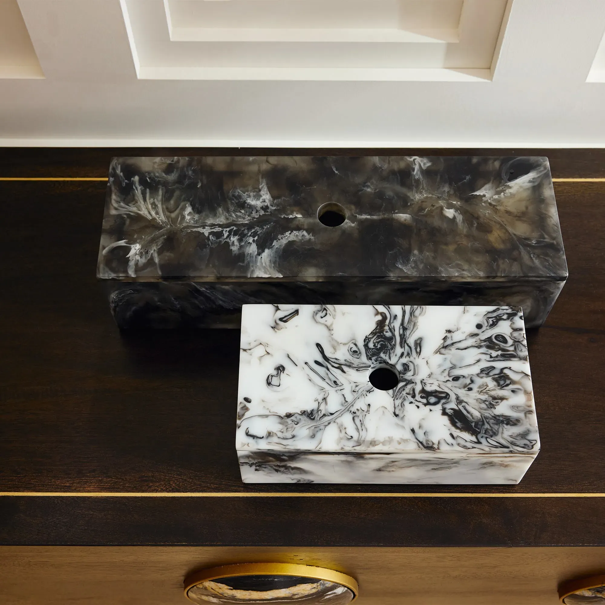 Kayce Swirled Resin Decorative Box Set - Black