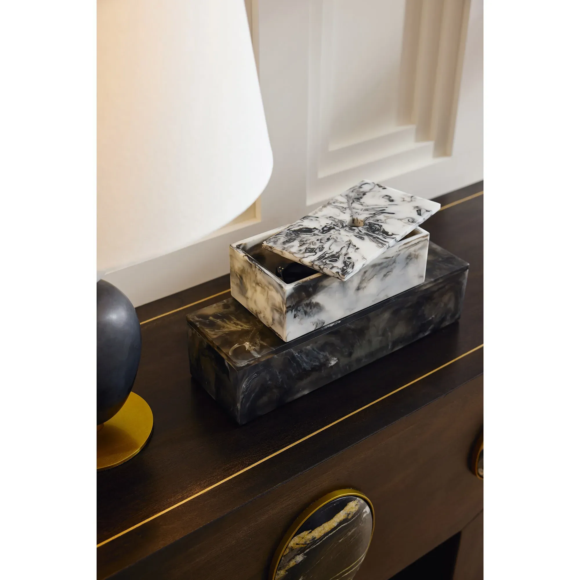 Kayce Swirled Resin Decorative Box Set - Black