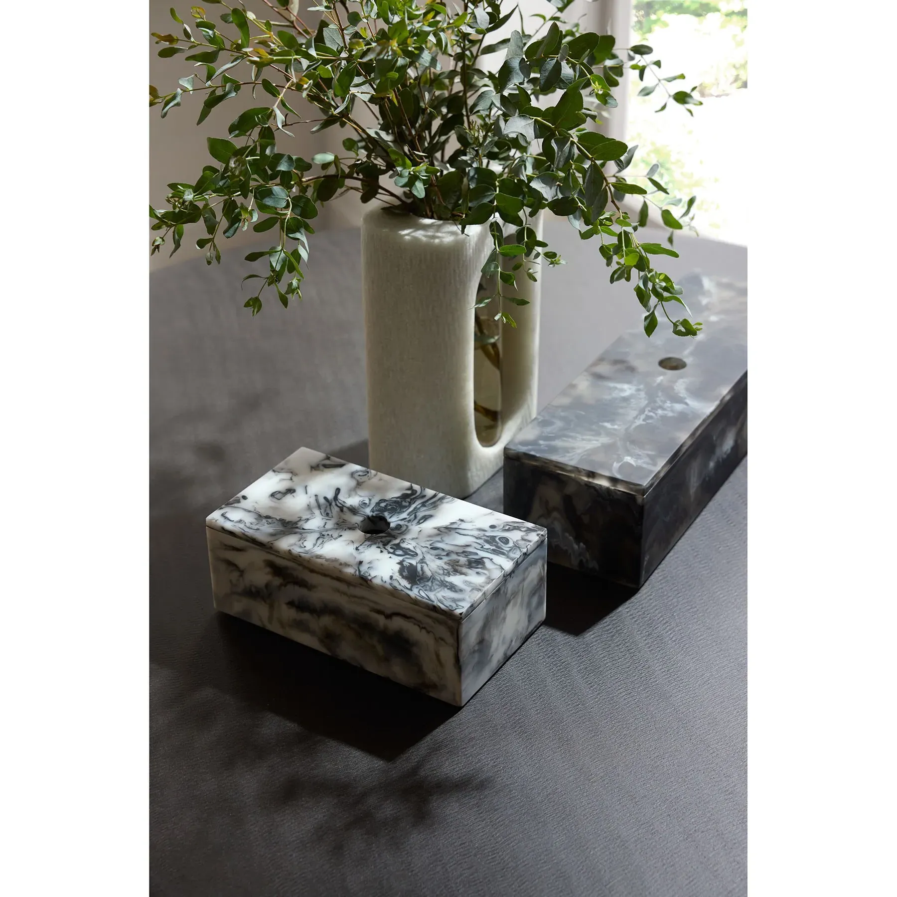 Kayce Swirled Resin Decorative Box Set - Black