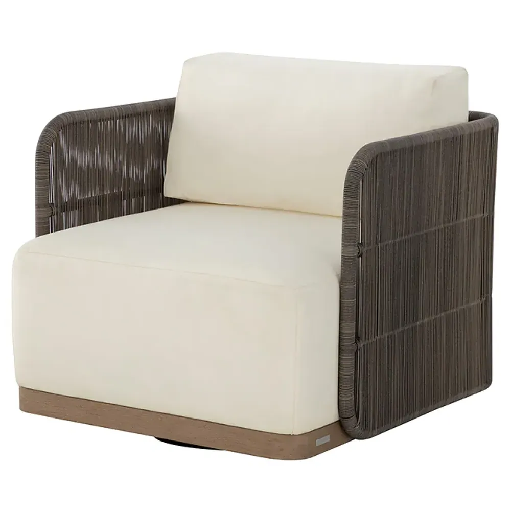 Kayleigh Outdoor Swivel Arm Chair with Cushion - Cream, Teak