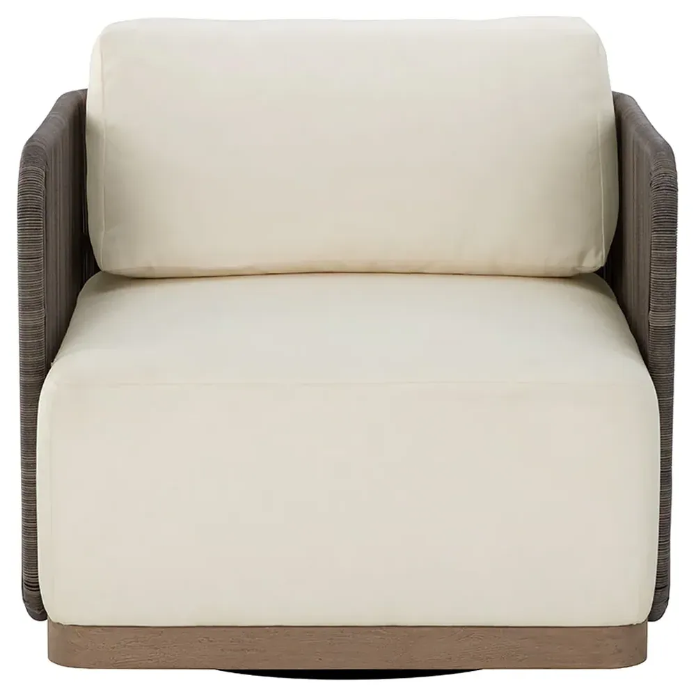 Kayleigh Outdoor Swivel Arm Chair with Cushion - Cream, Teak image