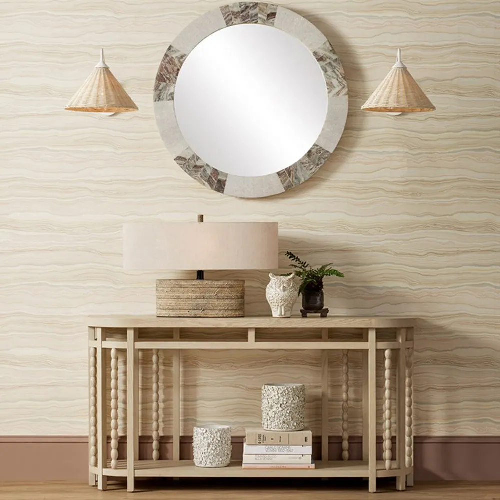 Keith Woven Rattan Wall Sconce - White, Iron