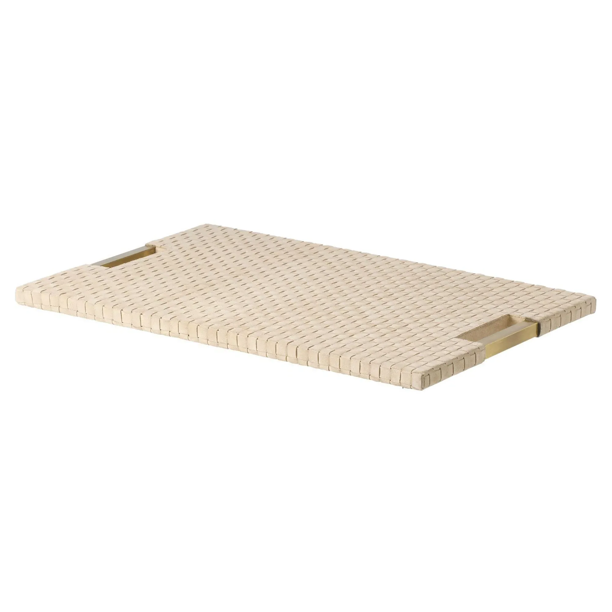 Kellen Decorative Tray with Handles - Taupe, Suede