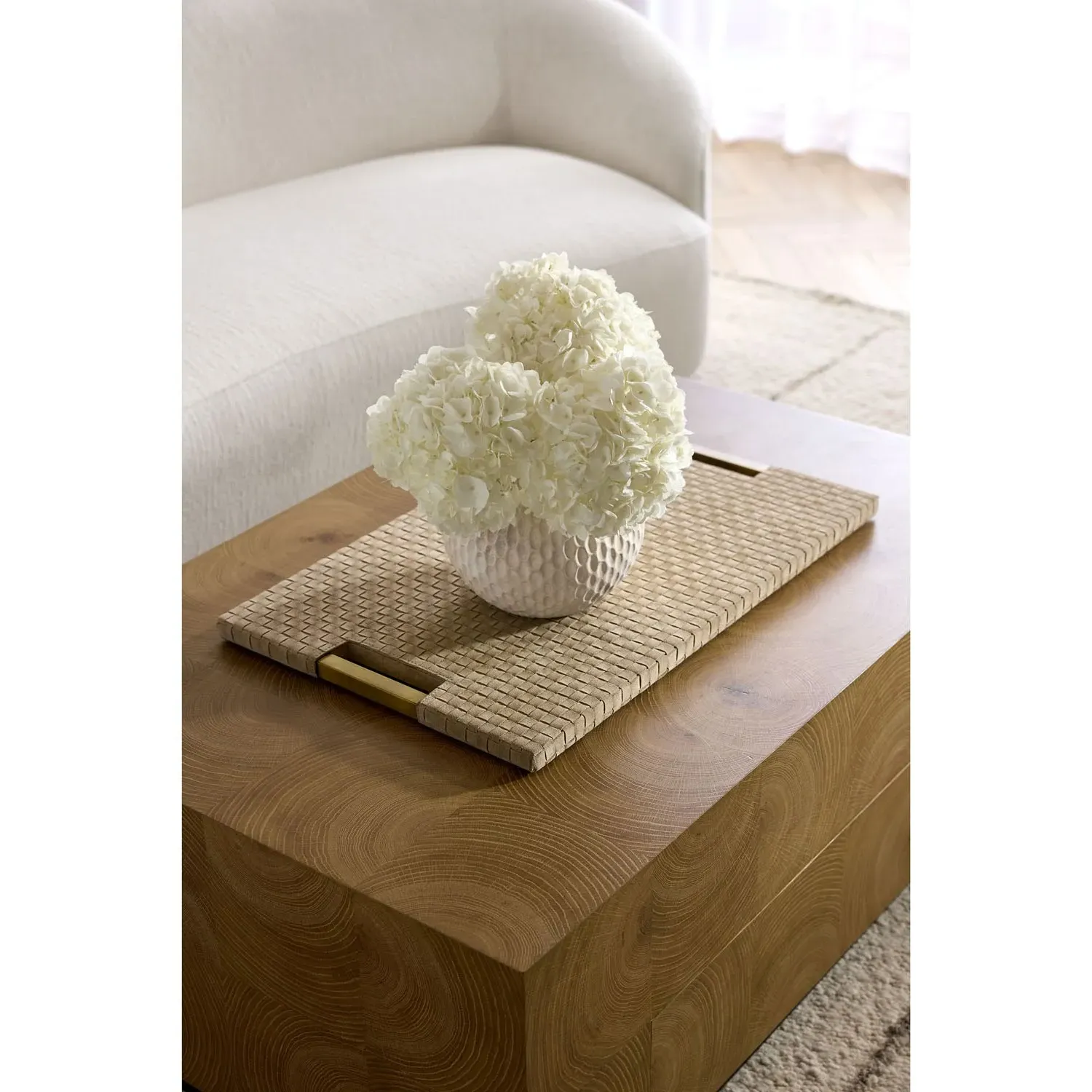 Kellen Decorative Tray with Handles - Taupe, Suede