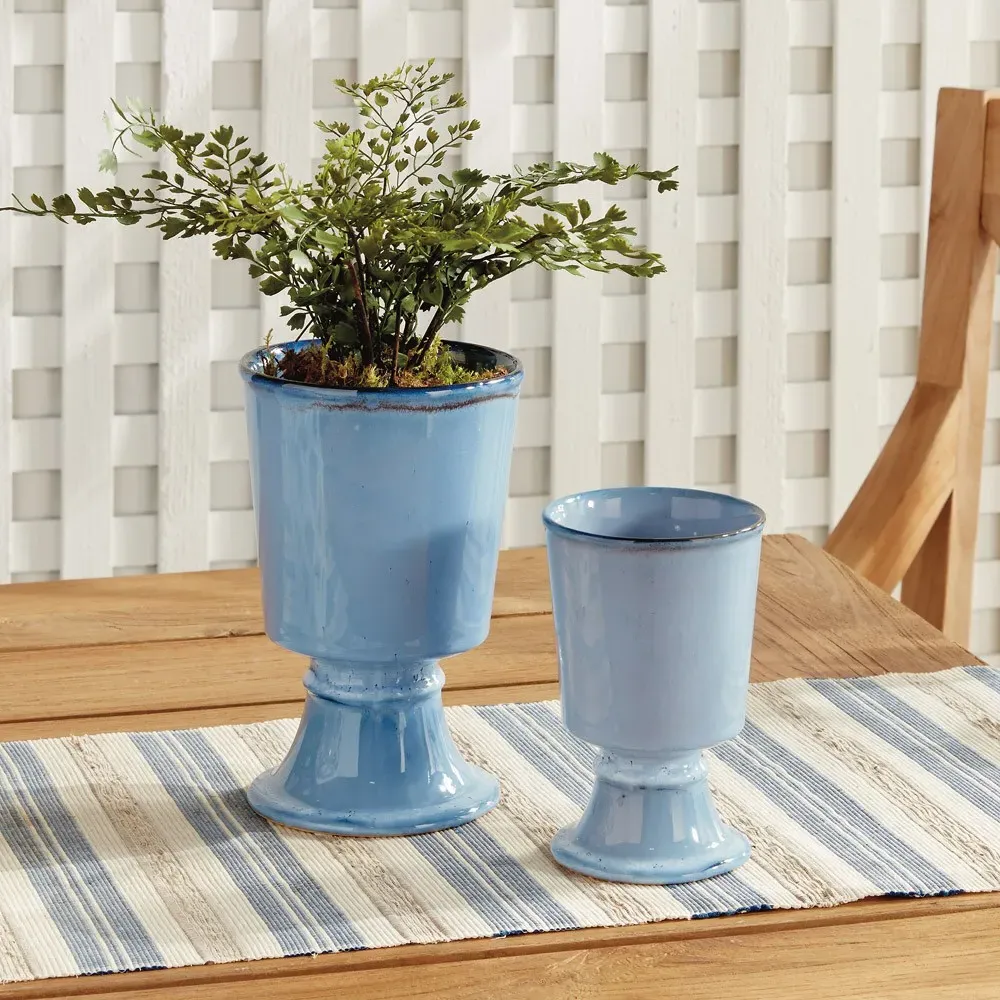 Kelsey Footed Outdoor Planter Set - Blue, Stoneware