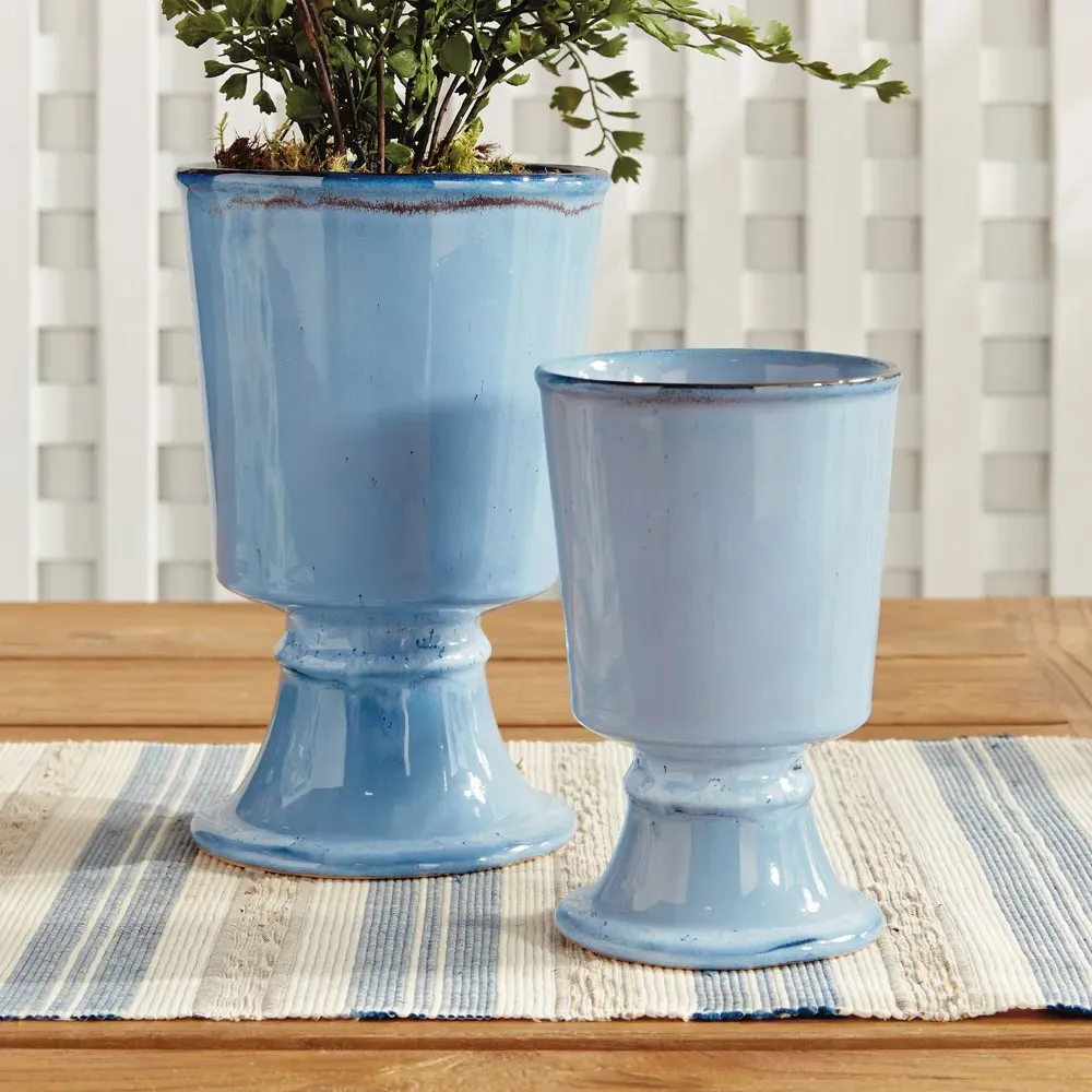 Kelsey Footed Outdoor Planter Set - Blue, Stoneware