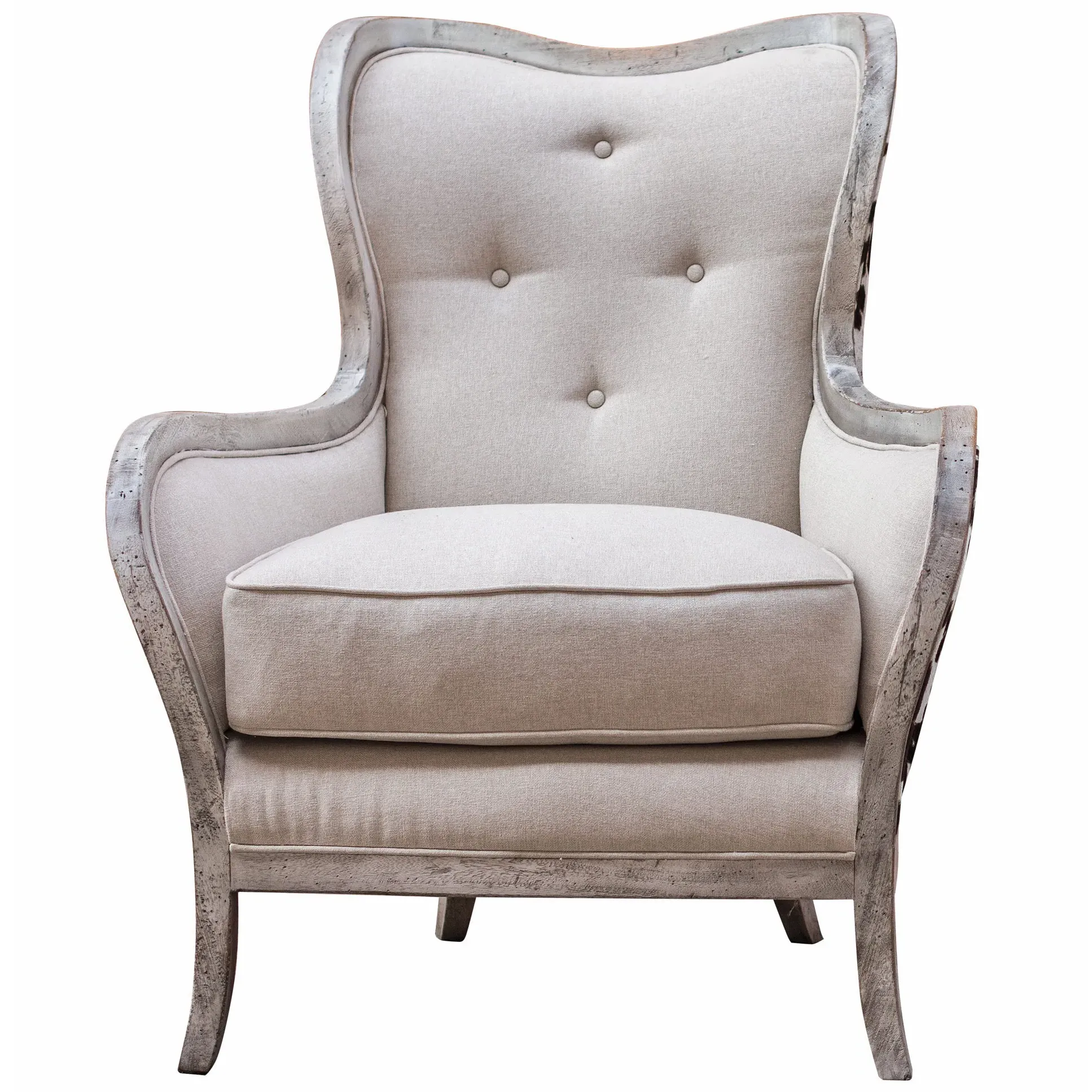 Kendra Wing Chair - Beige, Velvet