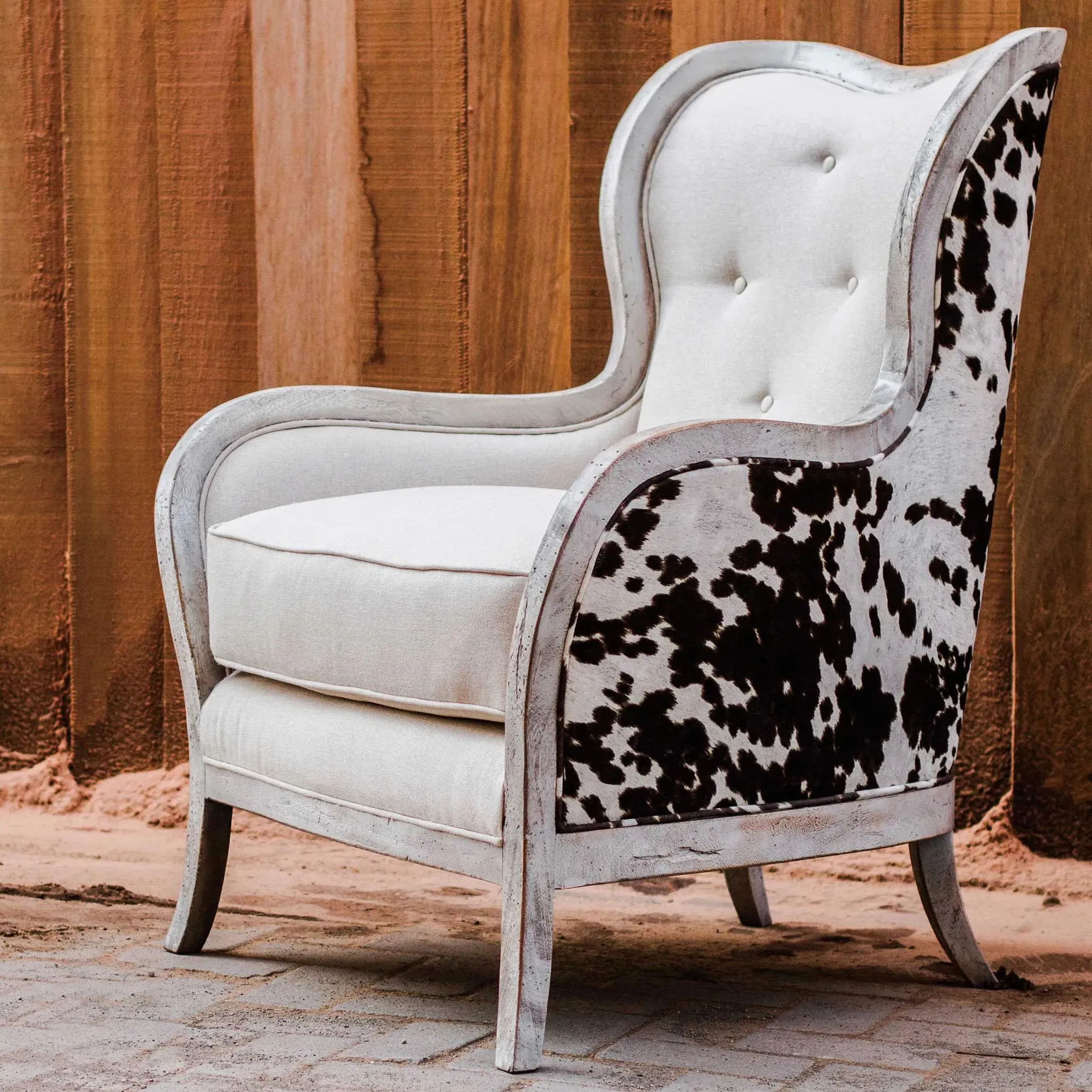 Kendra Wing Chair - Beige, Velvet