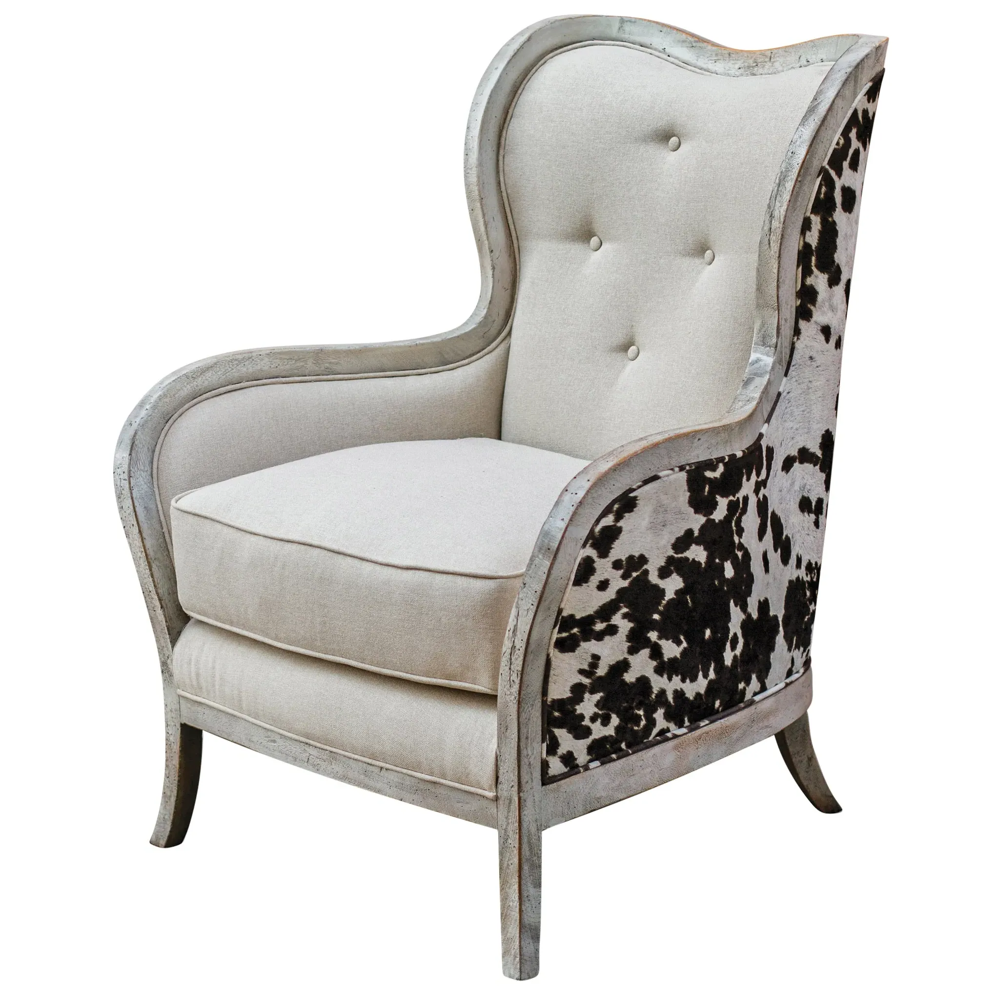 Kendra Wing Chair - Beige, Velvet