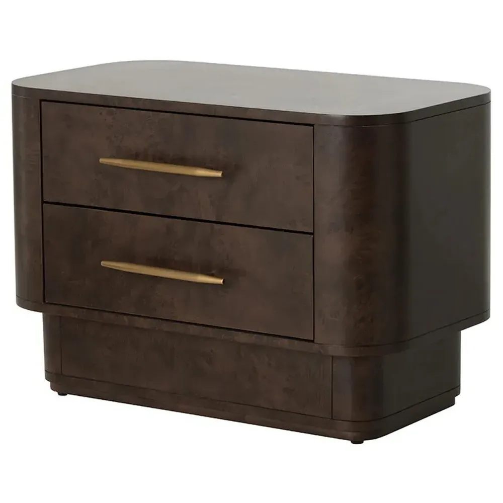 Kenzo Wide Nightstand - Brown, Burl Veneer