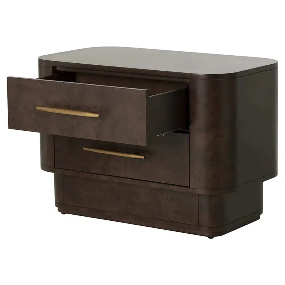 Kenzo Wide Nightstand - Brown, Burl Veneer
