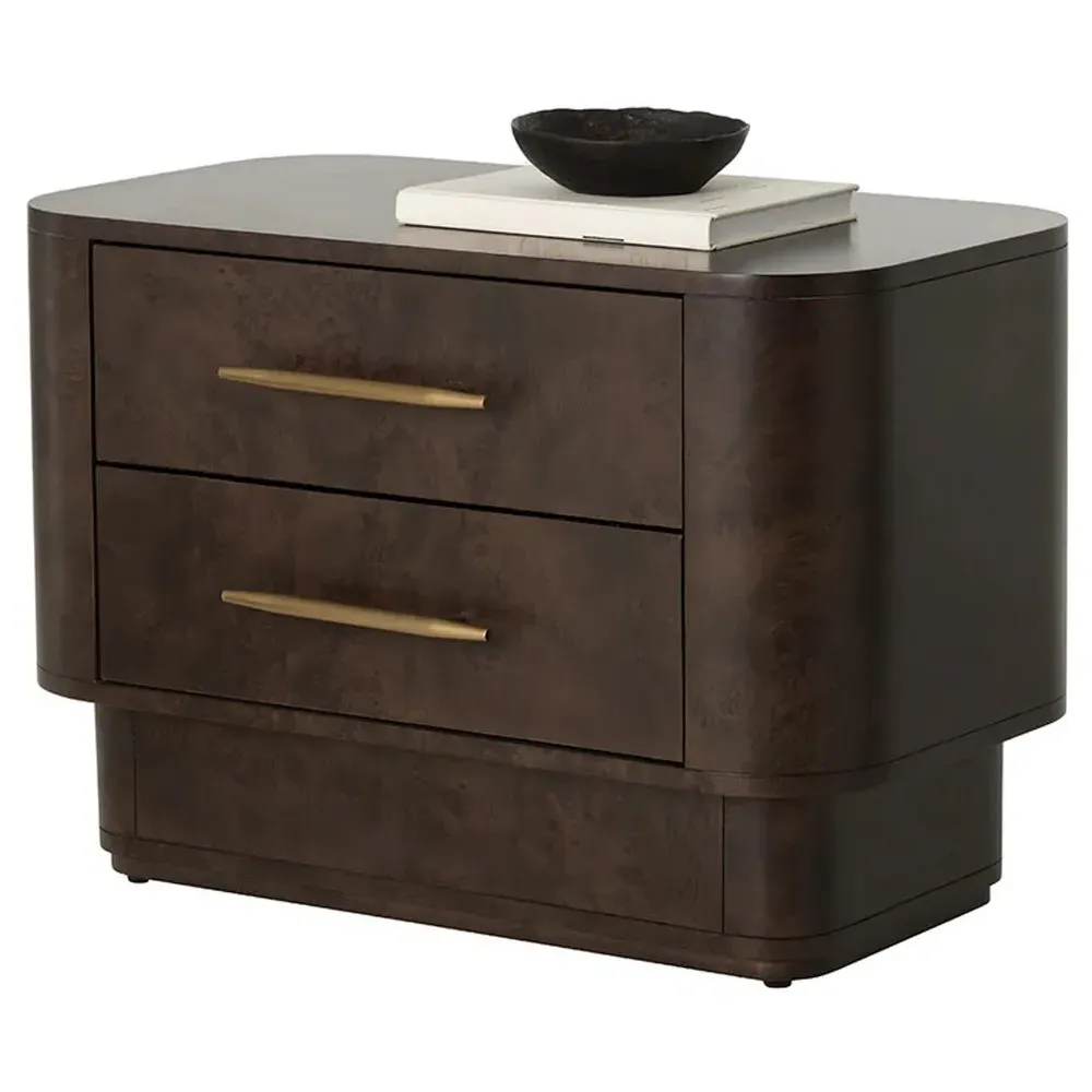 Kenzo Wide Nightstand - Brown, Burl Veneer