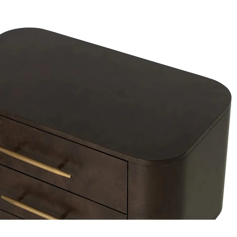 Kenzo Wide Nightstand - Brown, Burl Veneer