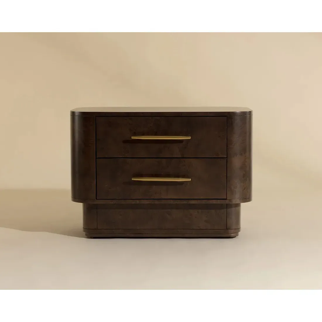 Kenzo Wide Nightstand - Brown, Burl Veneer