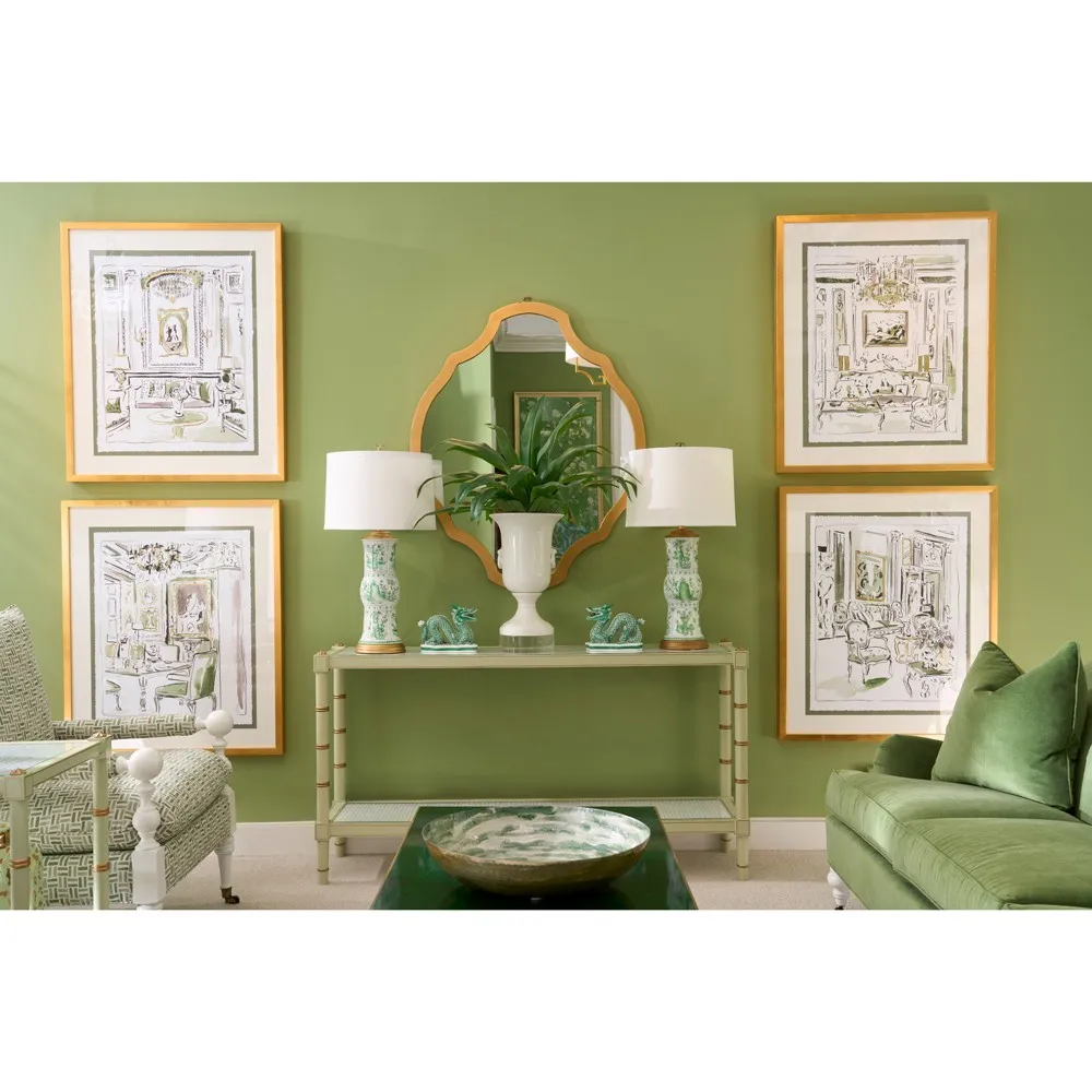 Keshia Rectangular Console Table - Green, Rubberwood