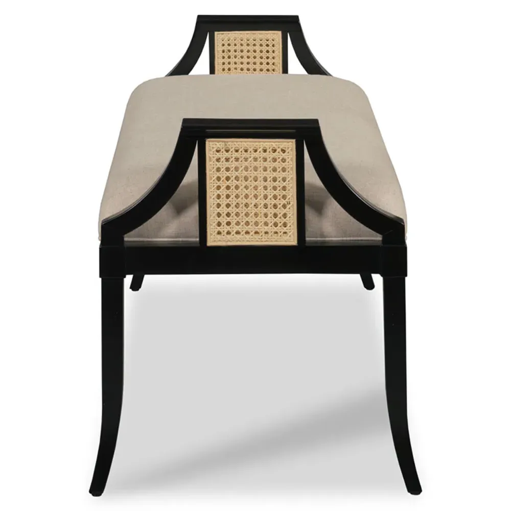 Keswick Woven Cane Bench - Beige, Black Wood