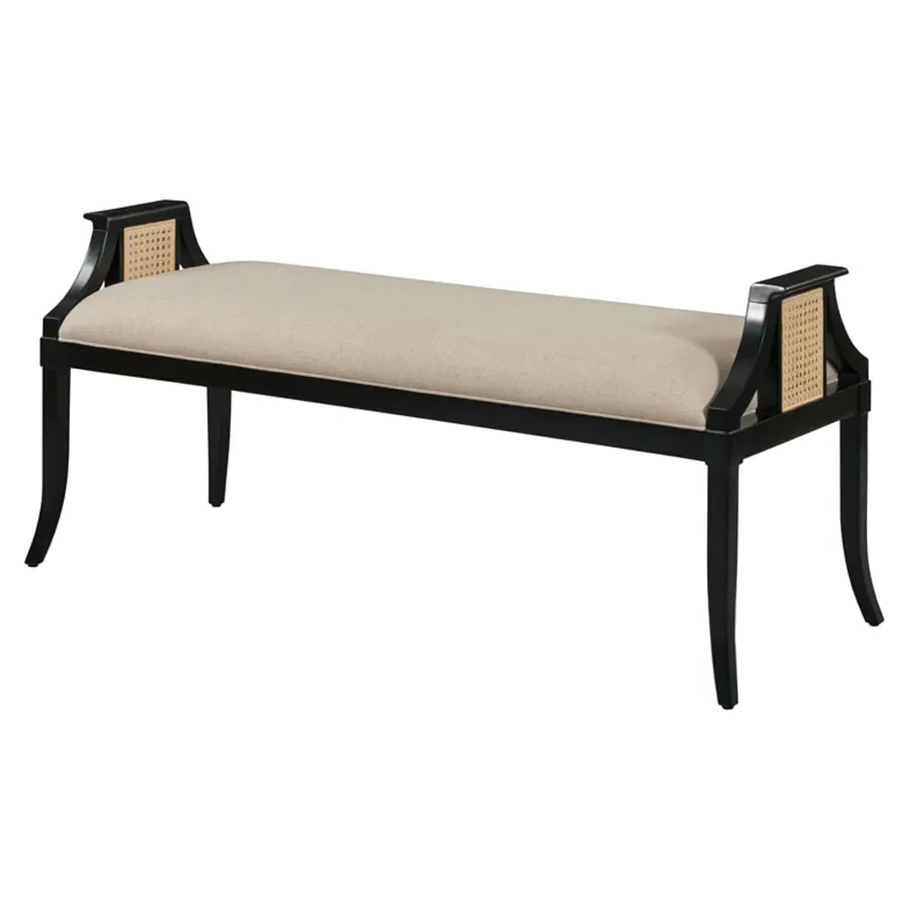 Keswick Woven Cane Bench - Beige, Black Wood image