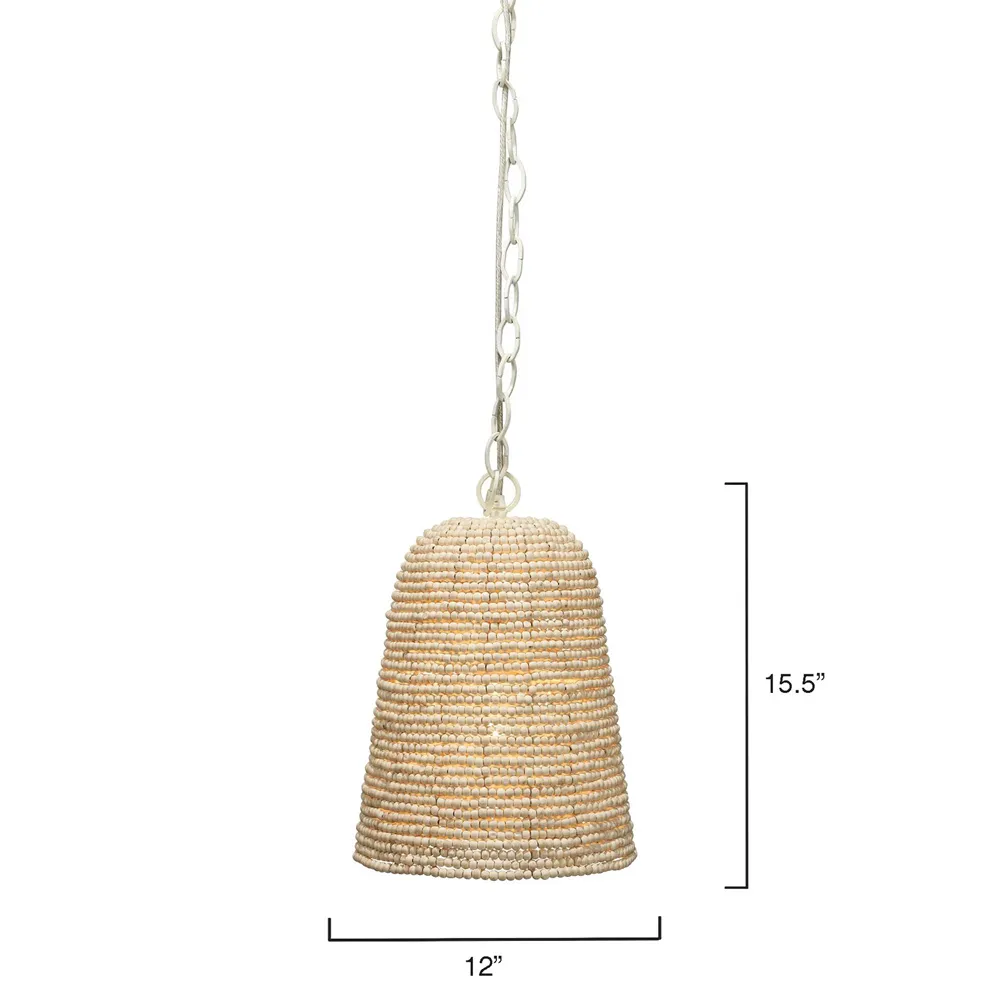 Kevin Single Pendant Light - Off White, Mango Wood