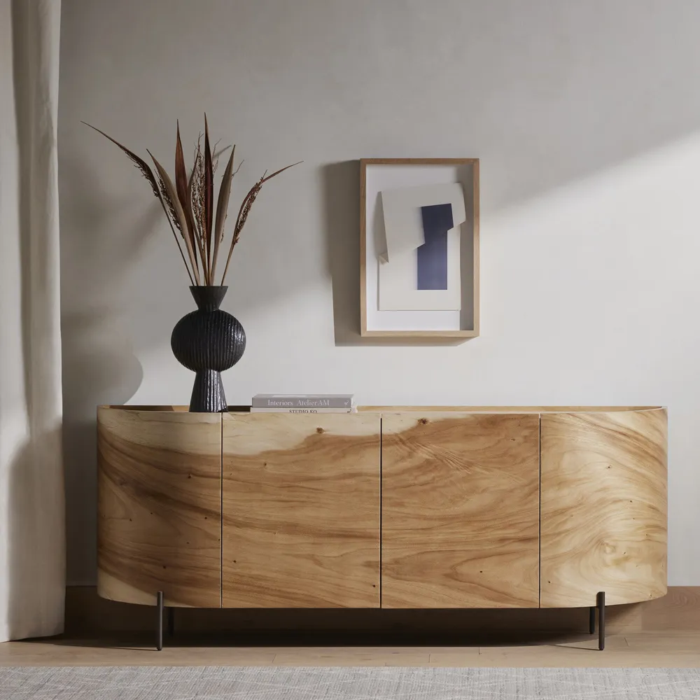 Khalil Curved Sideboard - Light Brown, Wood