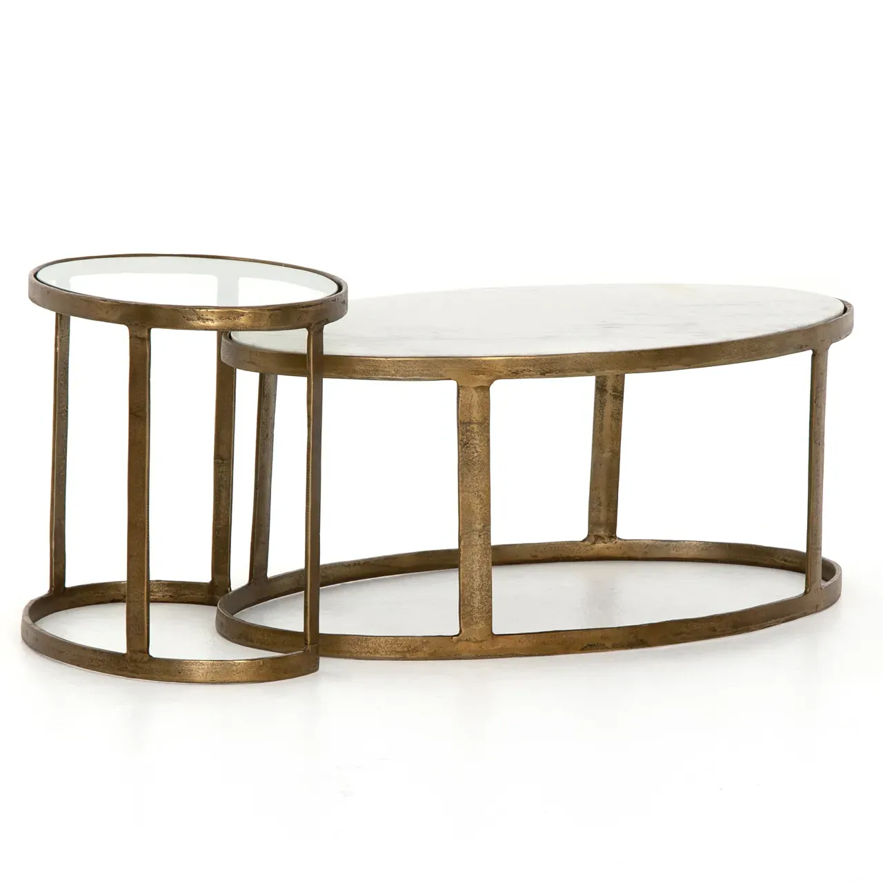 Khari Oval Nesting Coffee Tables - White, Marble image