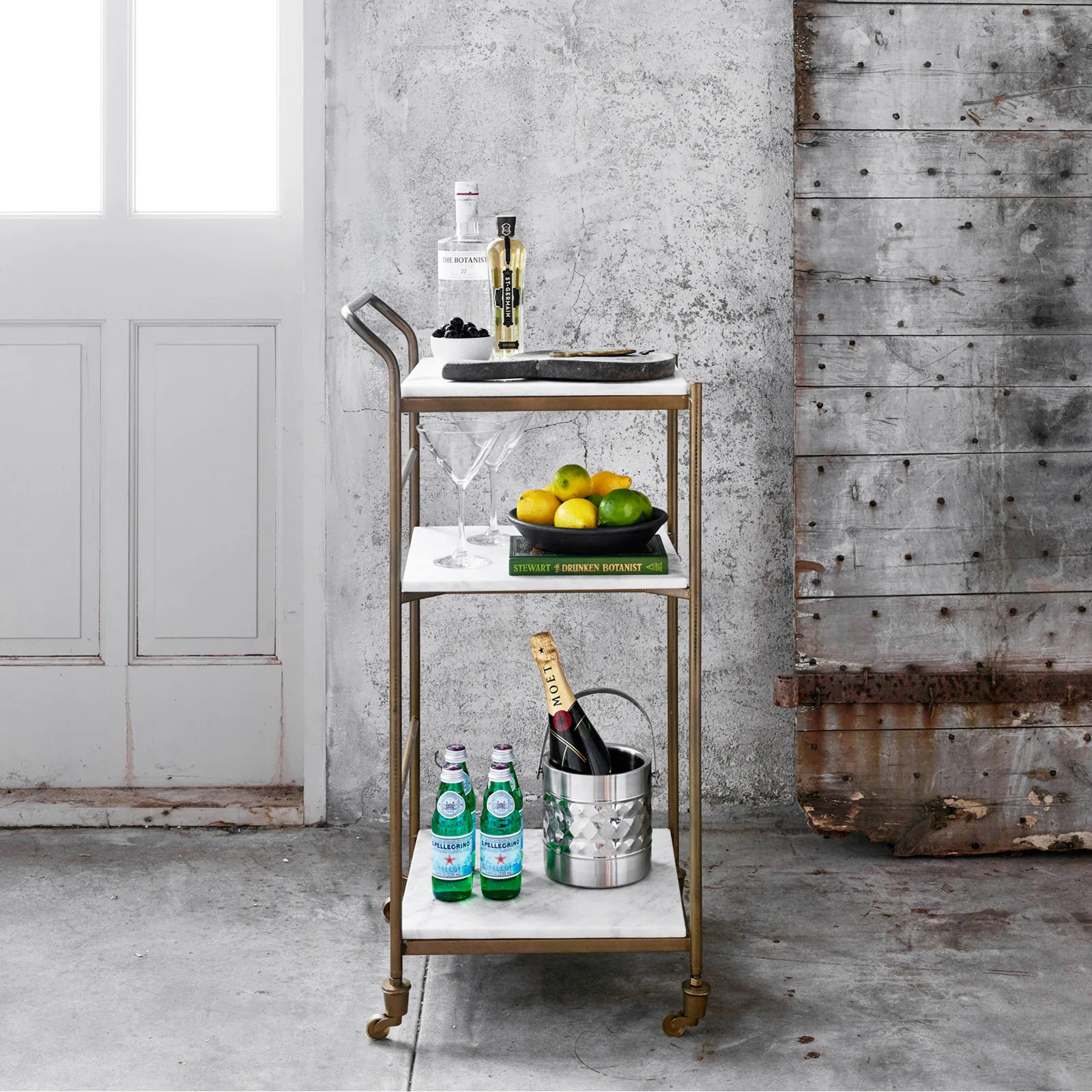 Kian 3-Tier Bar Cart - White, Marble