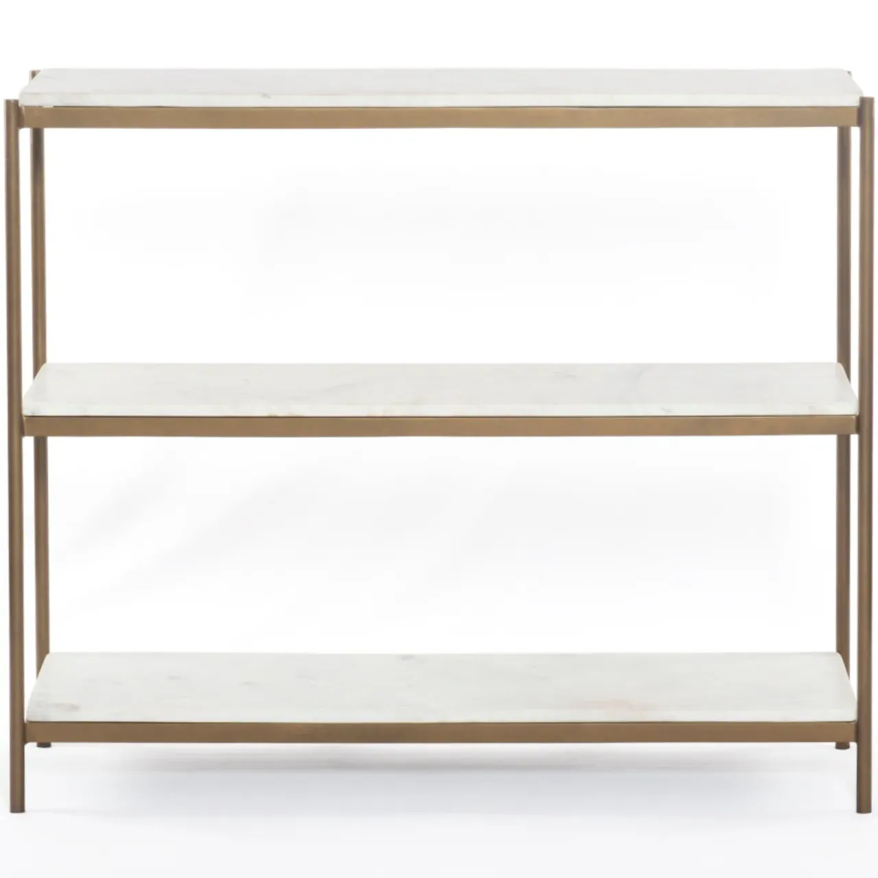 Kian Console Table with Open Shelves - Antique Gold, Marble