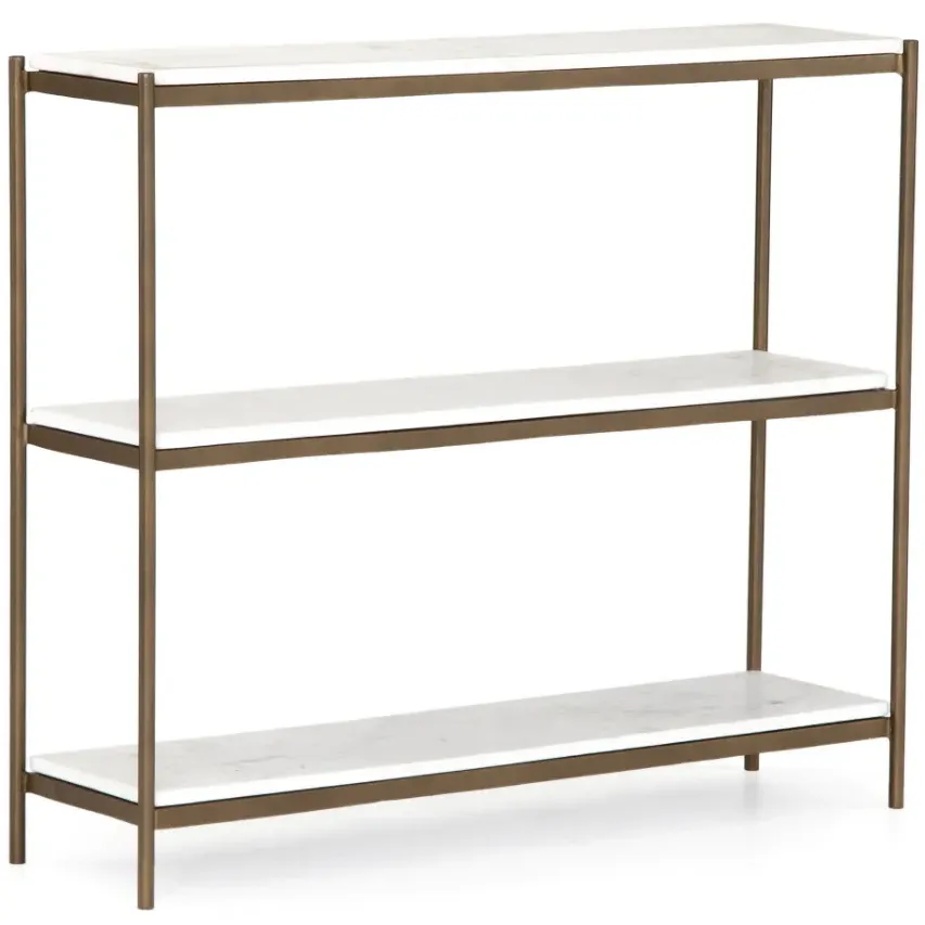 Kian Console Table with Open Shelves - Antique Gold, Marble image