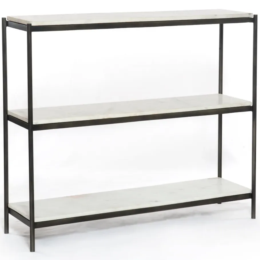 Kian Console Table with Open Shelves - Grey, Marble