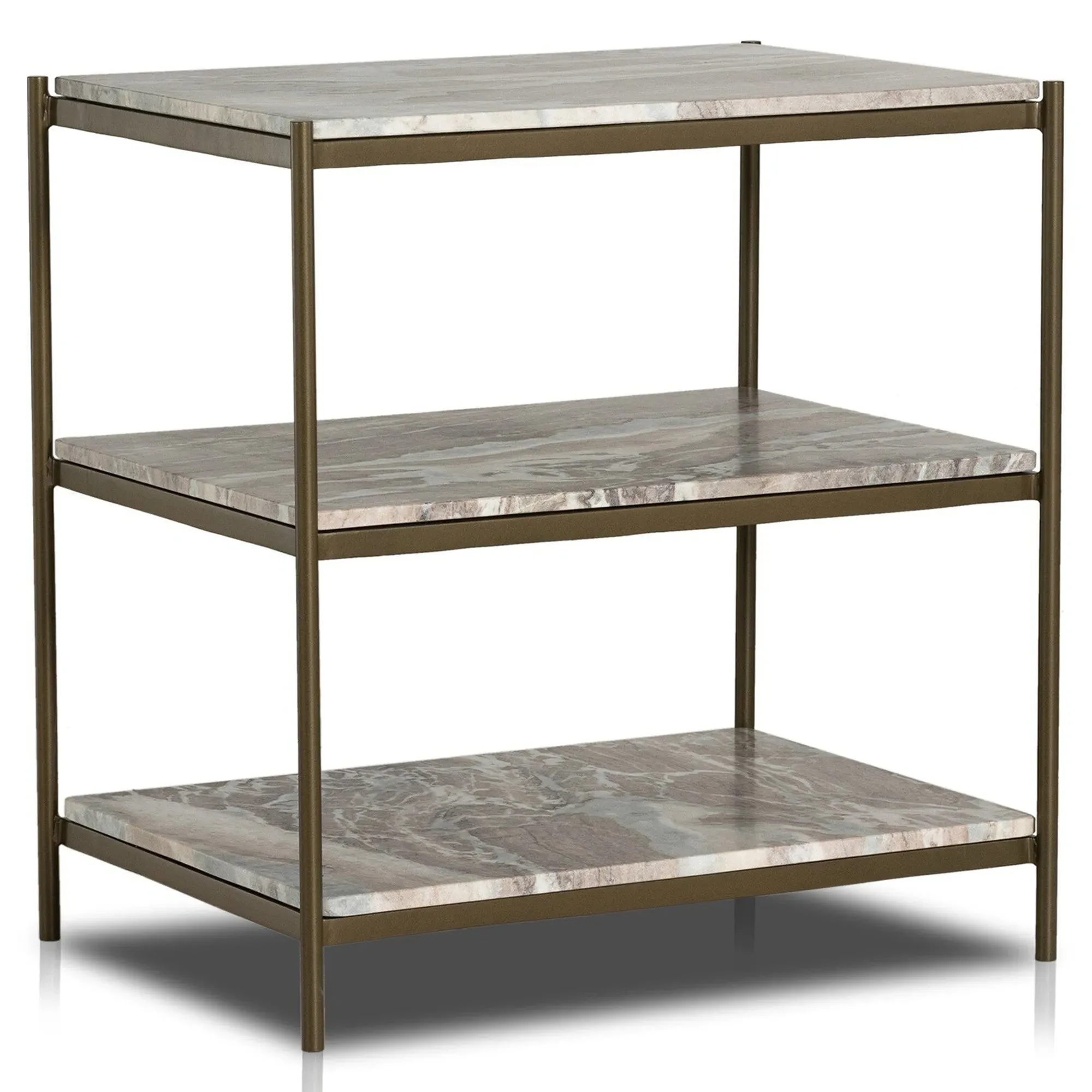 Kian Marble Nightstand - Grey, Antique Brass