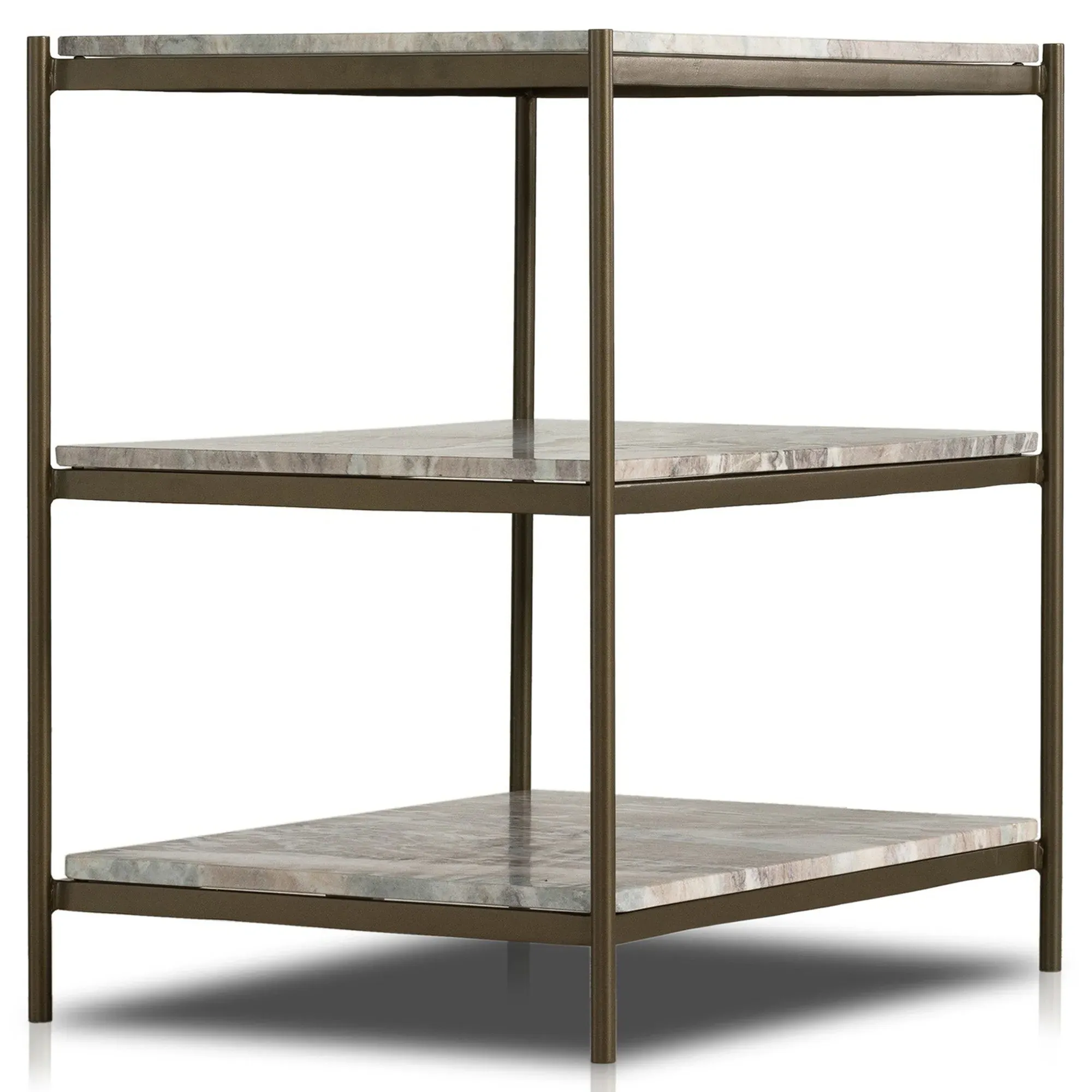 Kian Marble Nightstand - Grey, Antique Brass