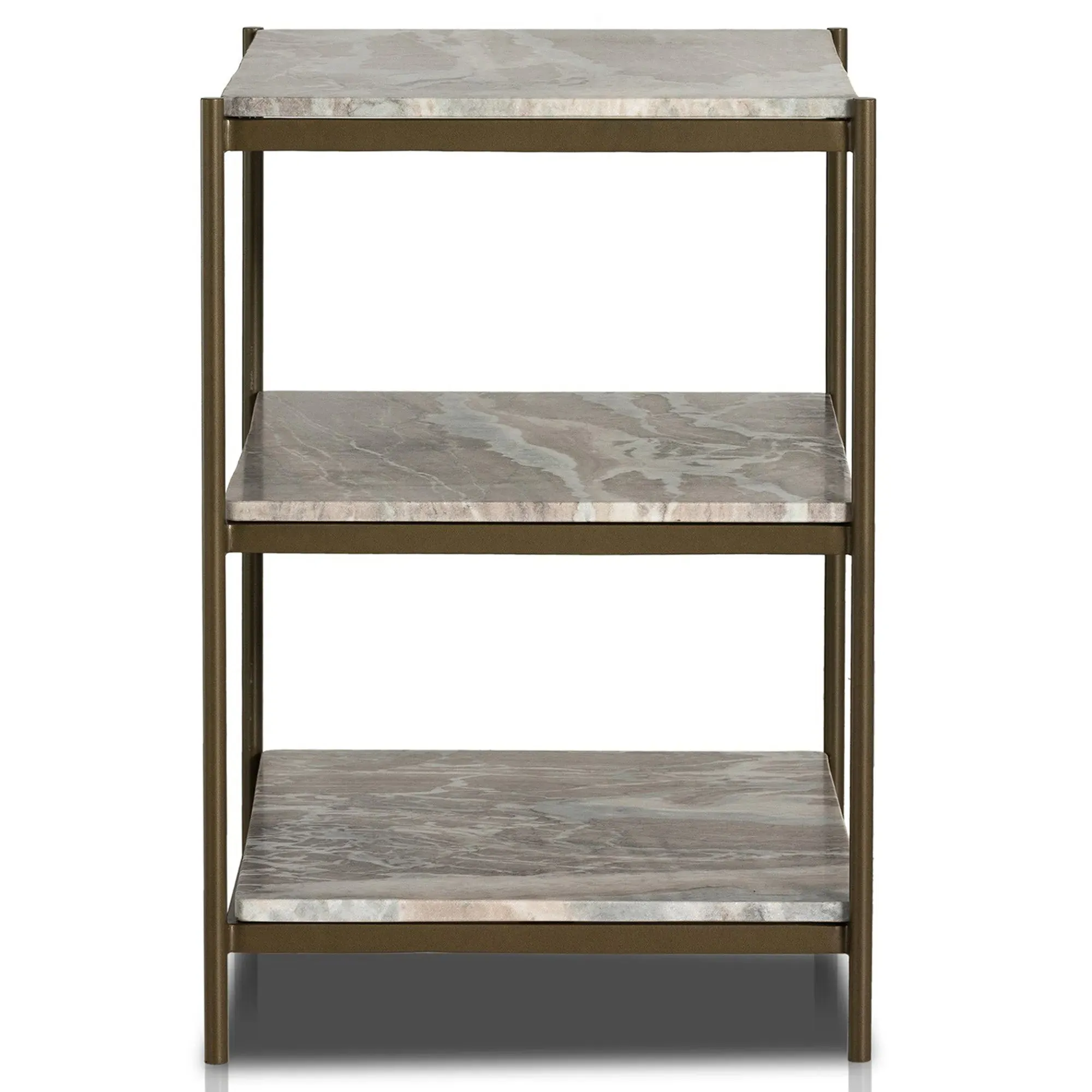 Kian Marble Nightstand - Grey, Antique Brass