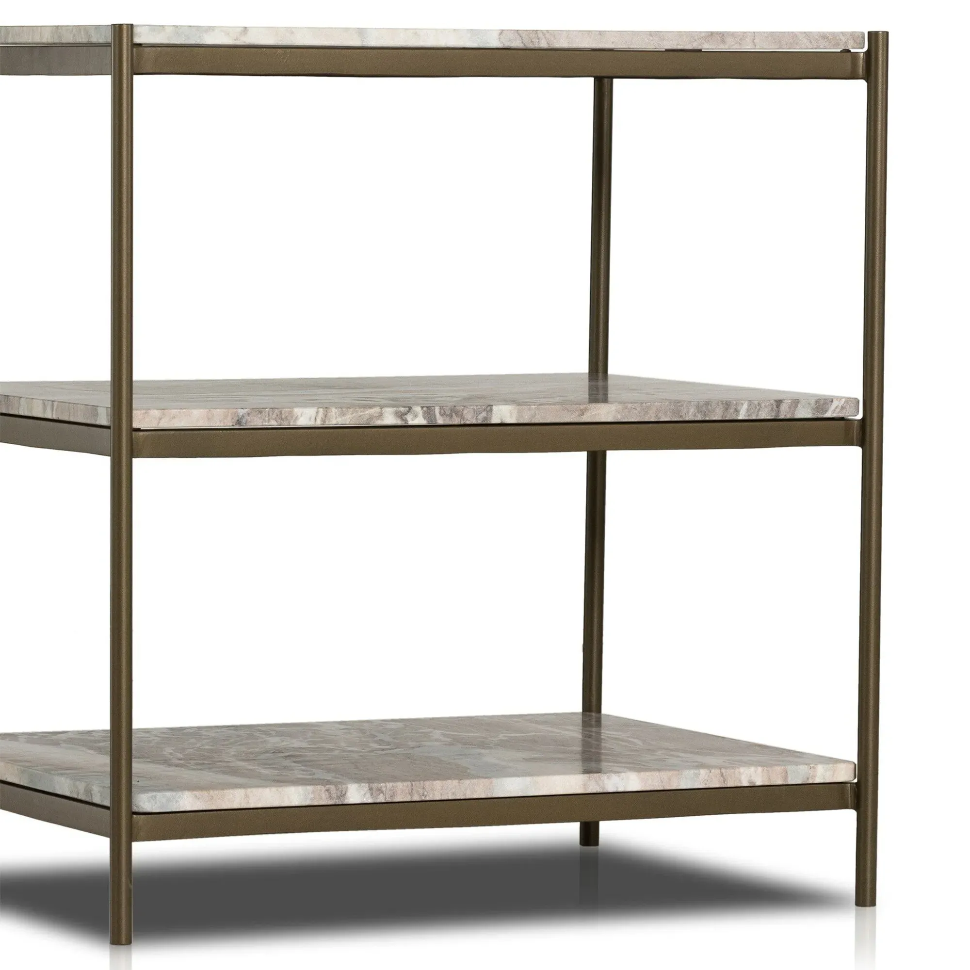 Kian Marble Nightstand - Grey, Antique Brass