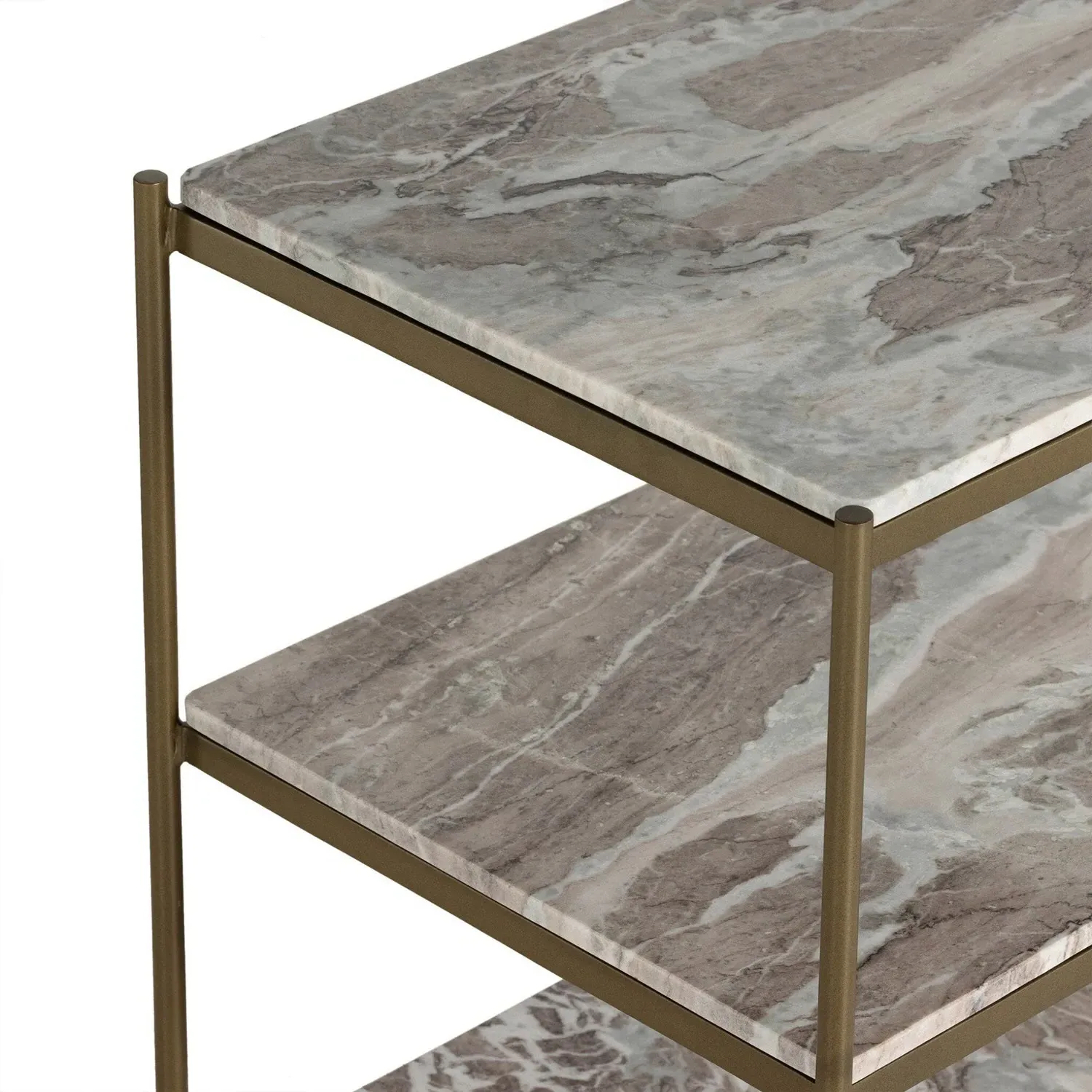 Kian Marble Nightstand - Grey, Antique Brass