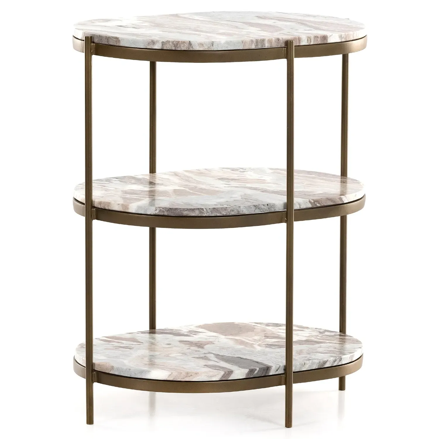 Kian Oval Side Table with Shelving - Grey, Marble