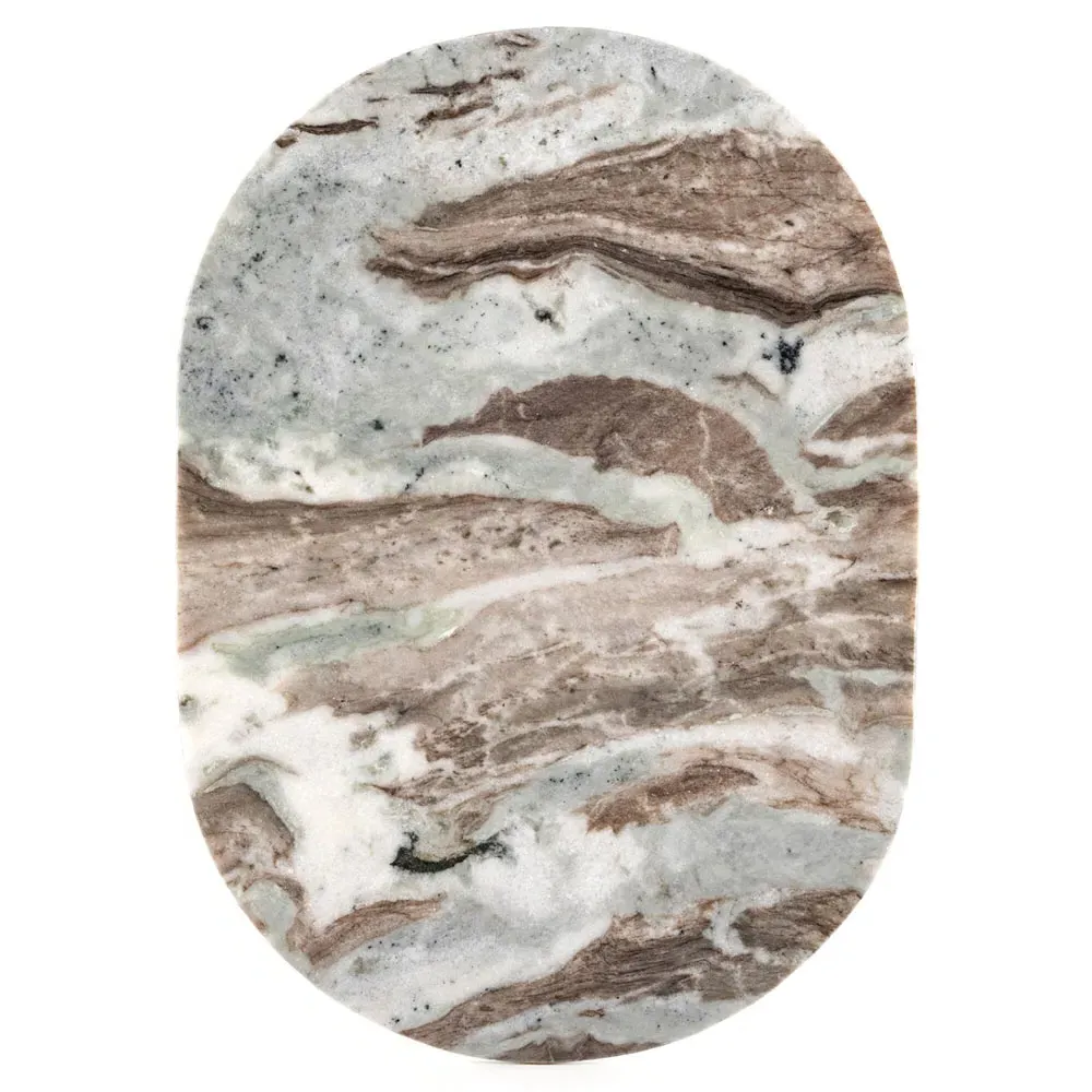 Kian Oval Side Table with Shelving - Grey, Marble