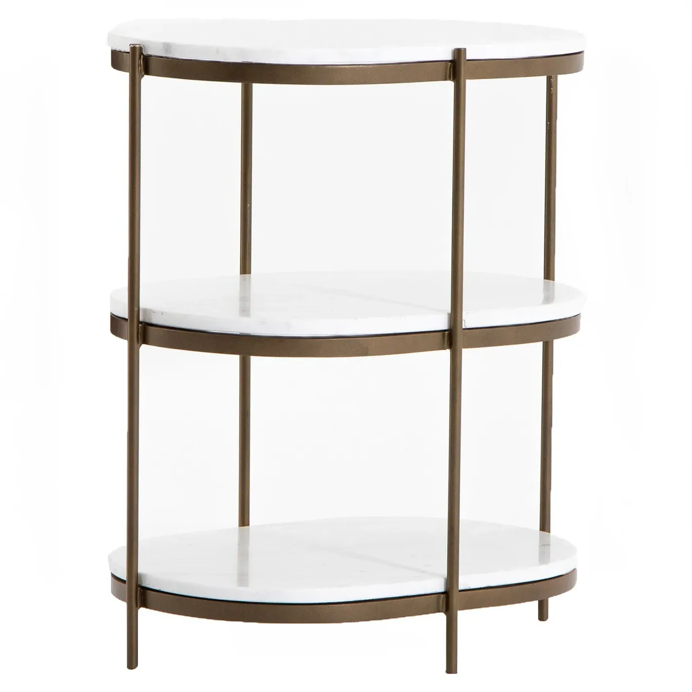Kian Oval Side Table with Shelving - White, Marble