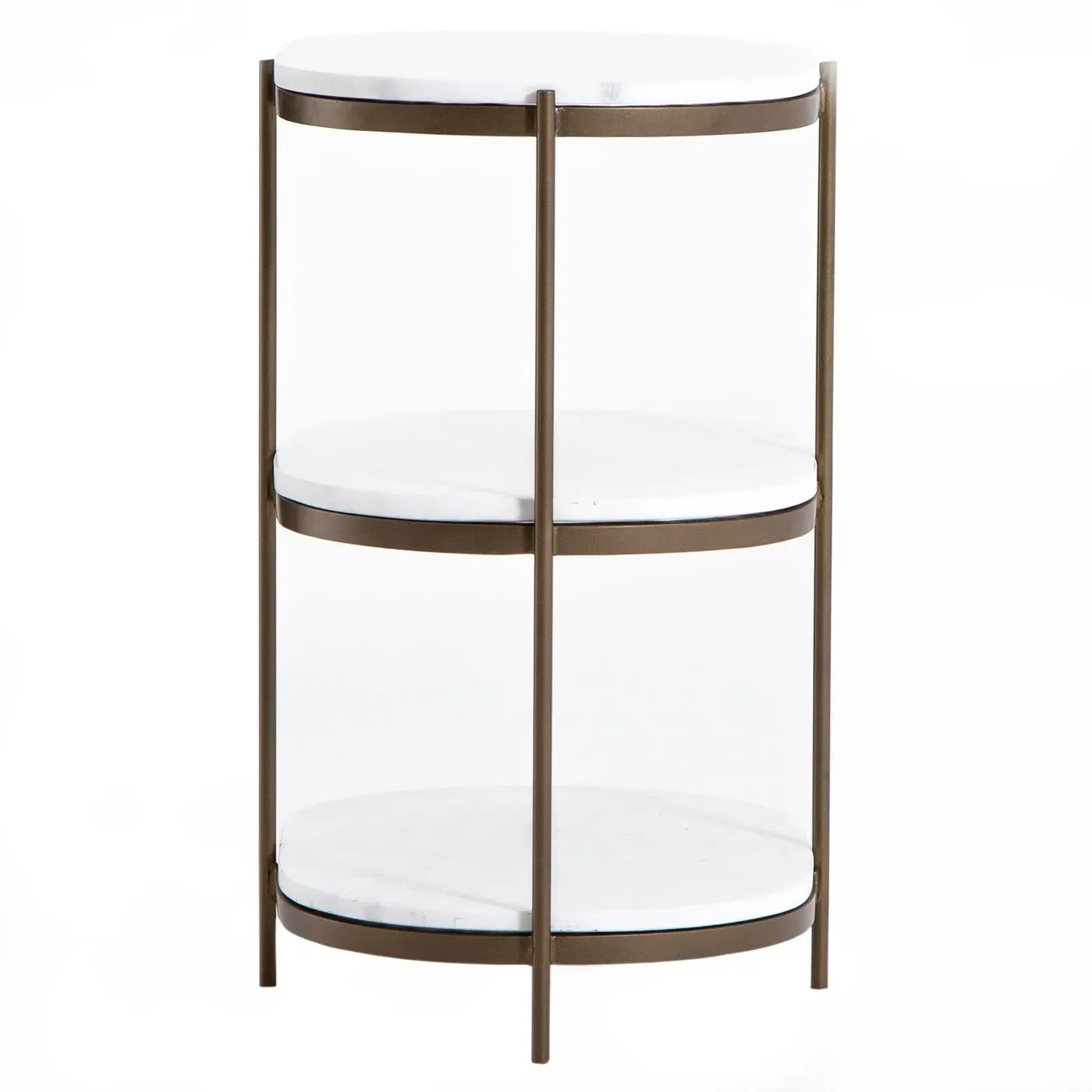 Kian Oval Side Table with Shelving - White, Marble