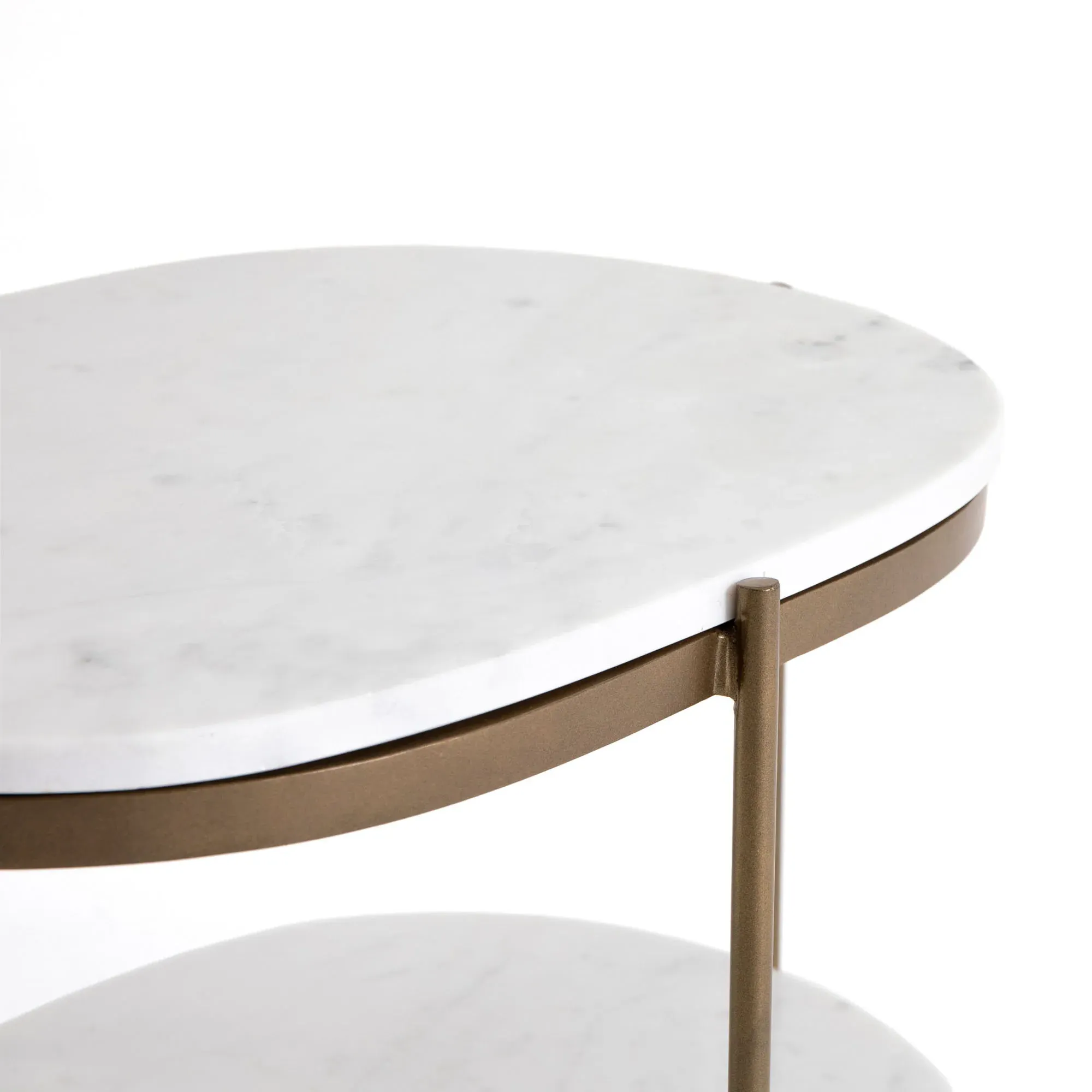 Kian Oval Side Table with Shelving - White, Marble