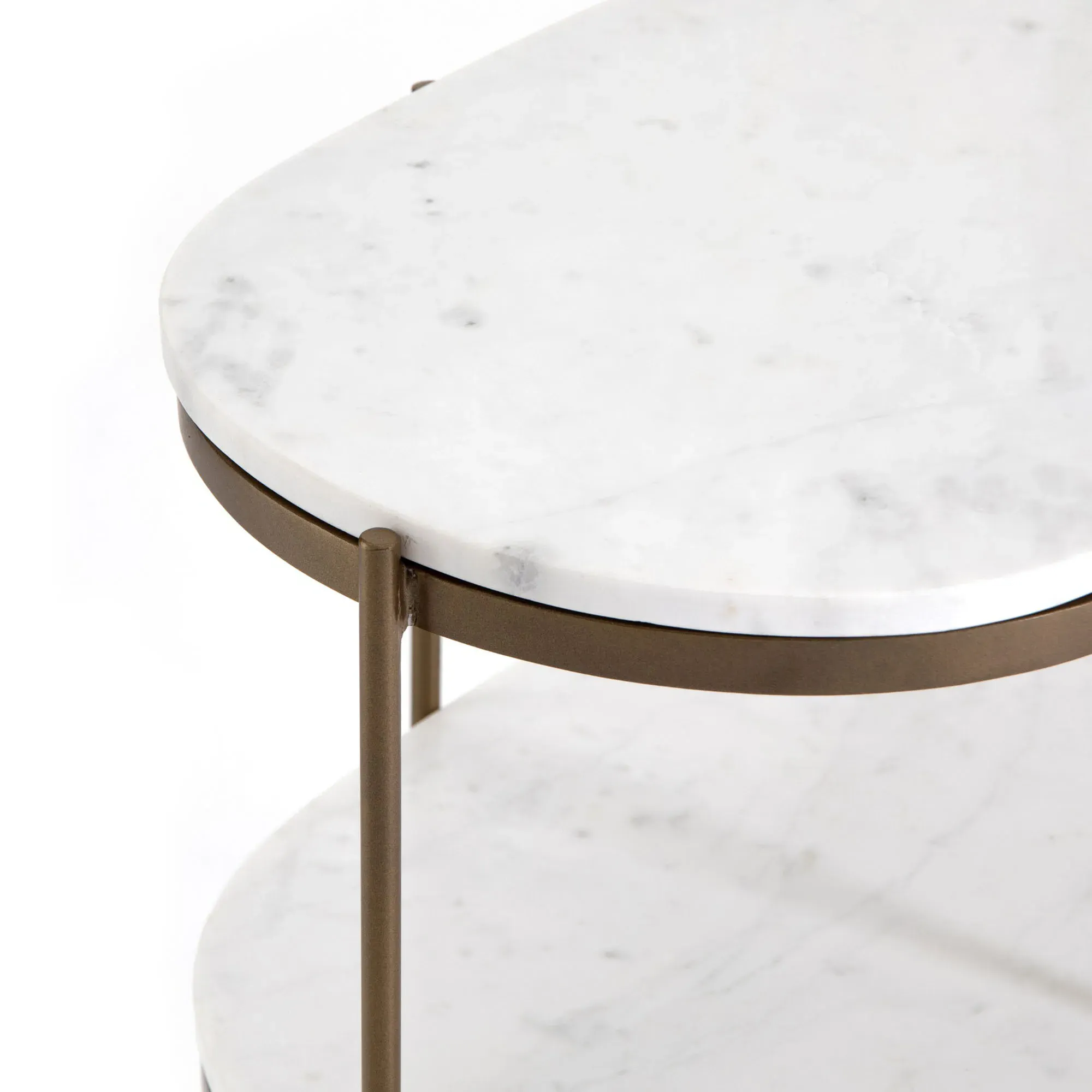 Kian Oval Side Table with Shelving - White, Marble